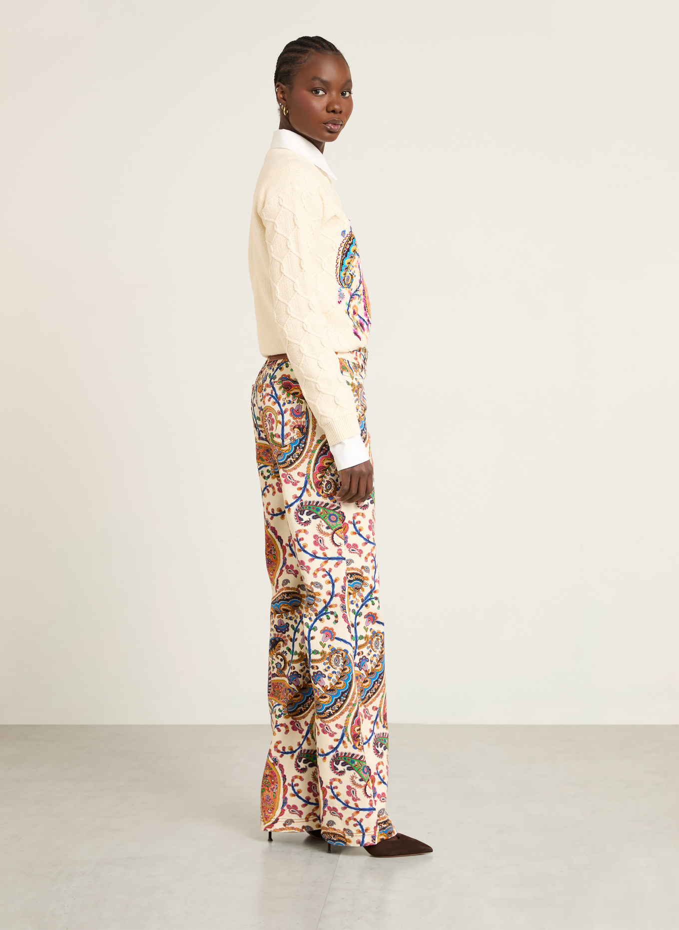 ETRO Bootcut Jeans: CREME / ORANGE / BLAU