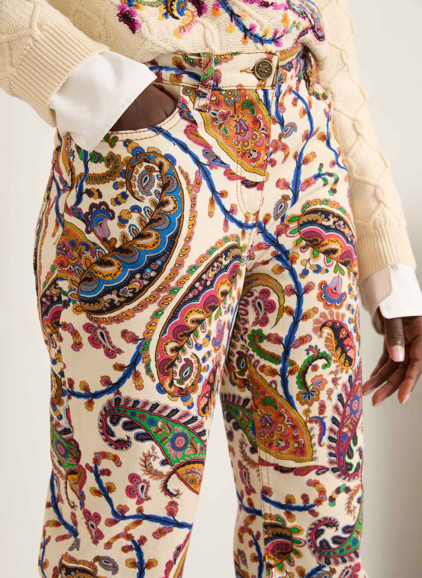 ETRO Bootcut Jeans: CREME / ORANGE / BLAU