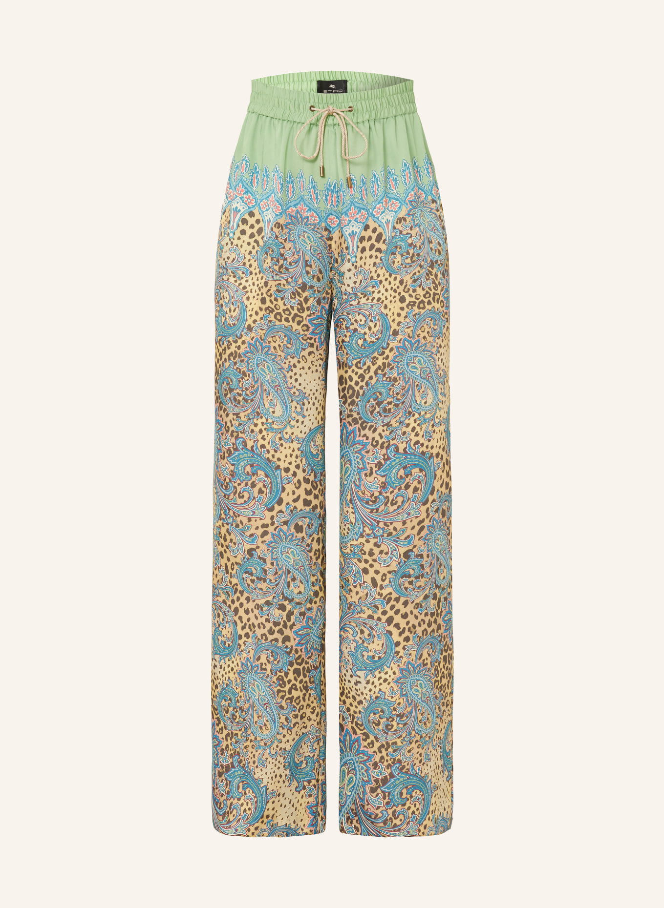 ETRO Satinhose: HELLGRÜN / HELLBRAUN / TÜRKIS