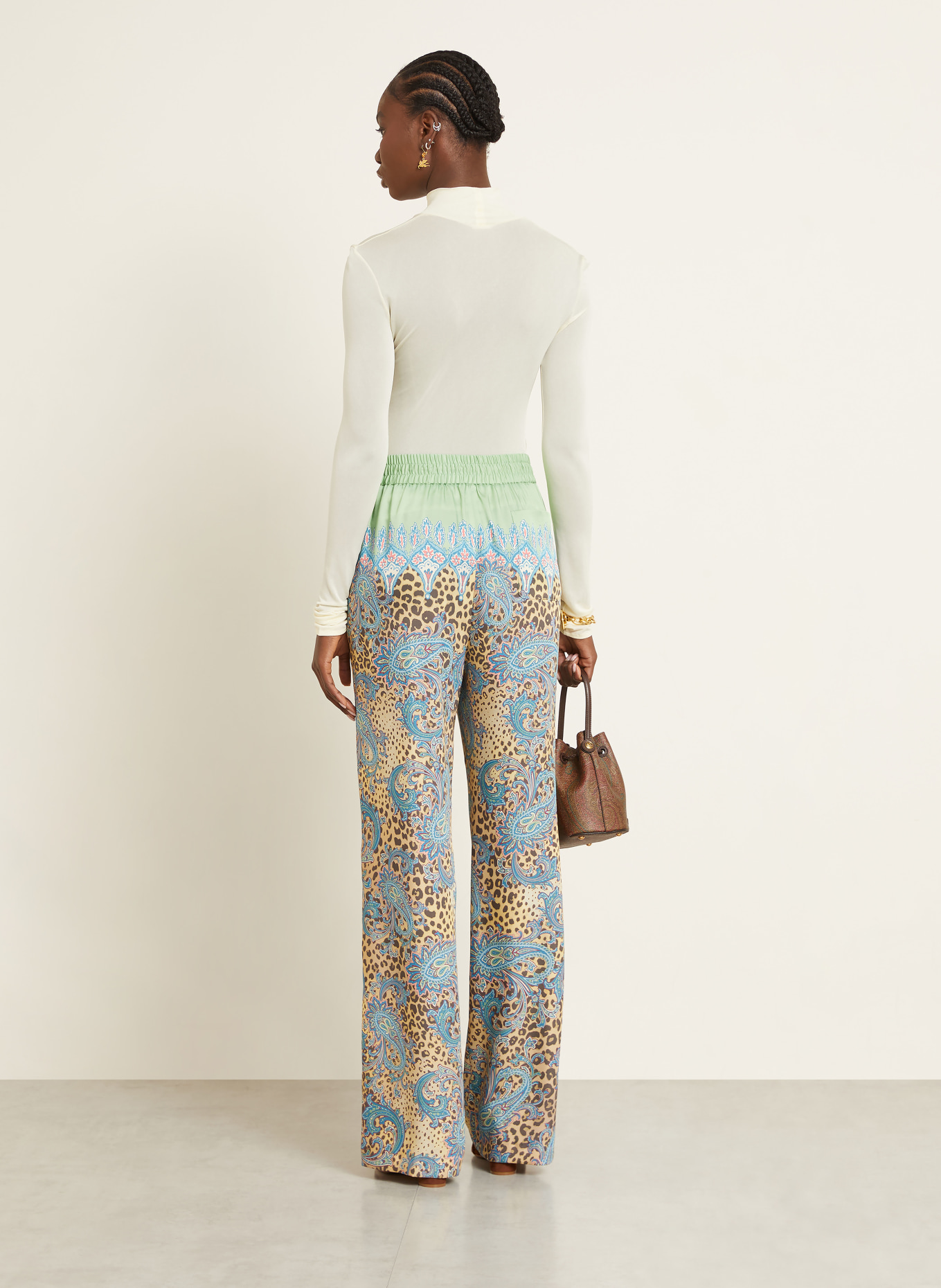 ETRO Satinhose: HELLGRÜN / HELLBRAUN / TÜRKIS