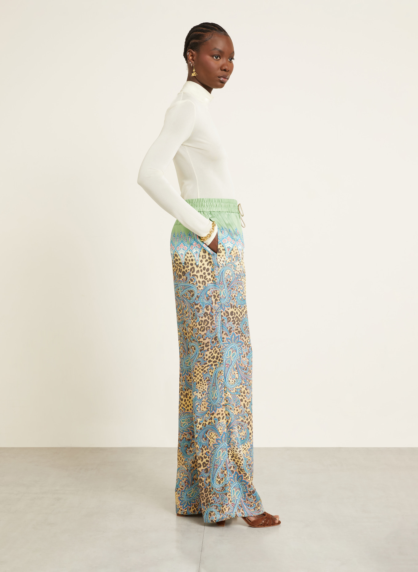 ETRO Satinhose: HELLGRÜN / HELLBRAUN / TÜRKIS