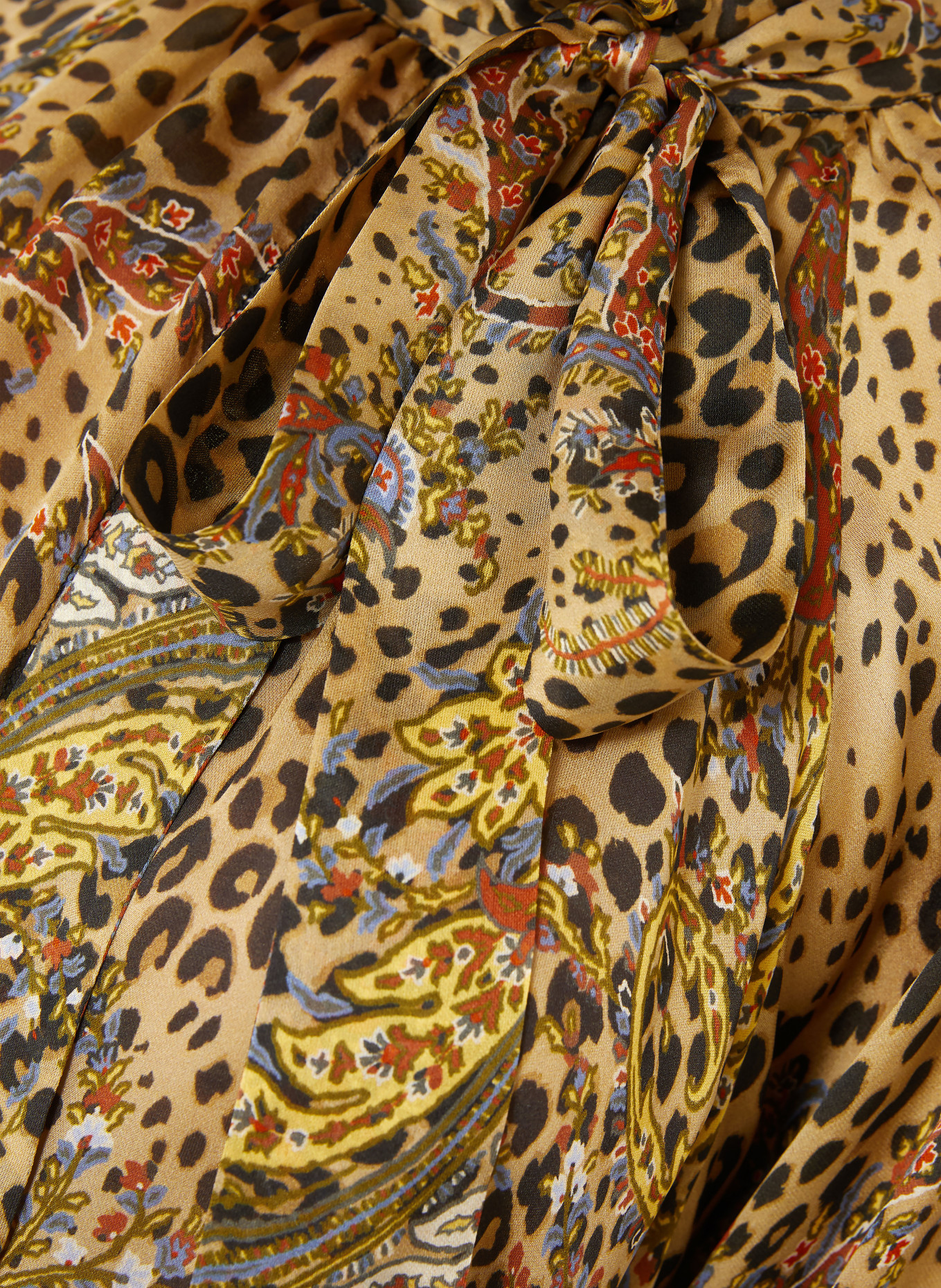 ETRO Blusenshirt aus Seide mit abnehmbarer Schluppe: HELLBRAUN / BLAUGRAU / SCHWARZ