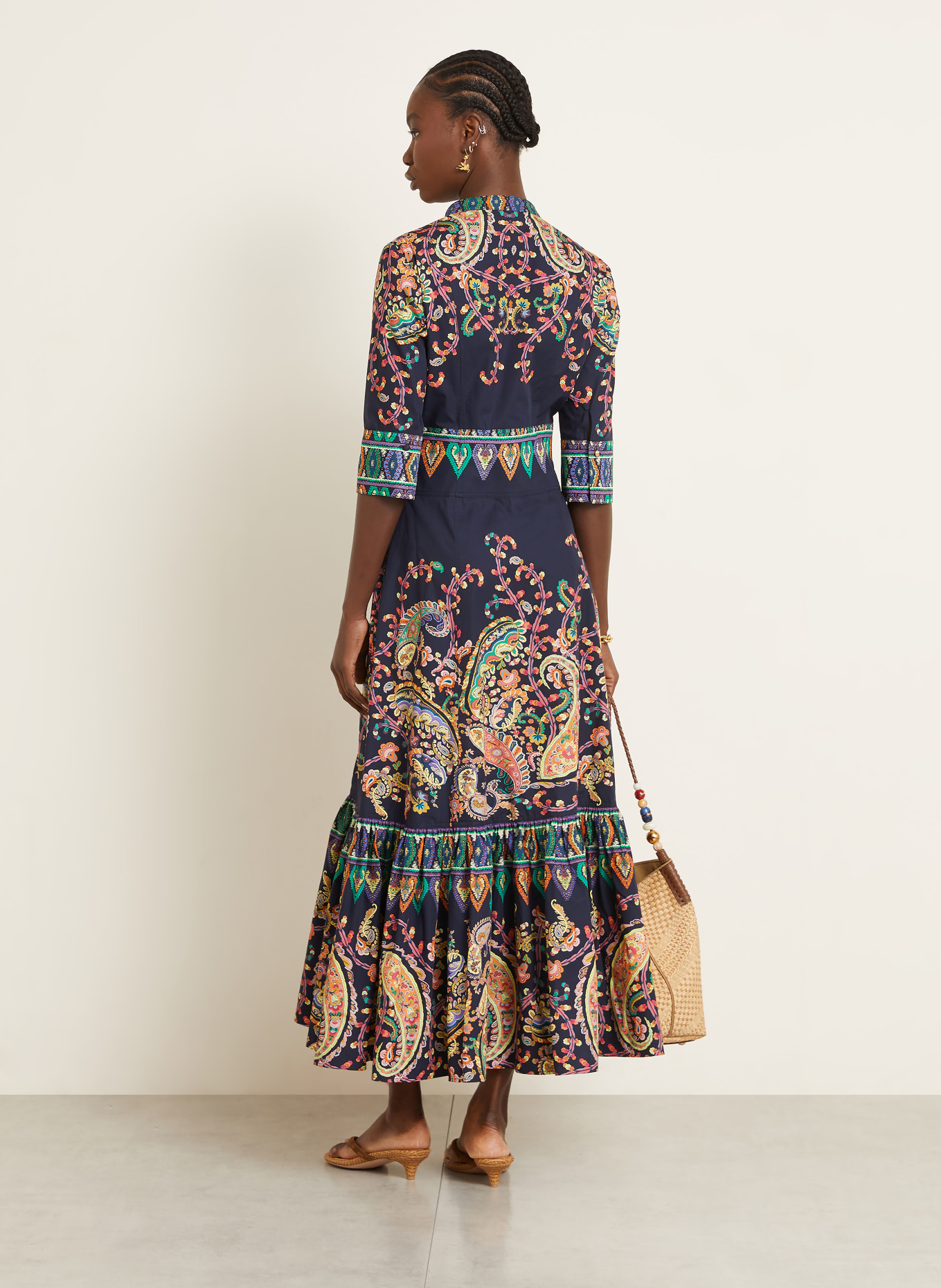 ETRO Kleid mit 3/4-Arm und Rüschen: DUNKELBLAU / HELLROT / GRÜN