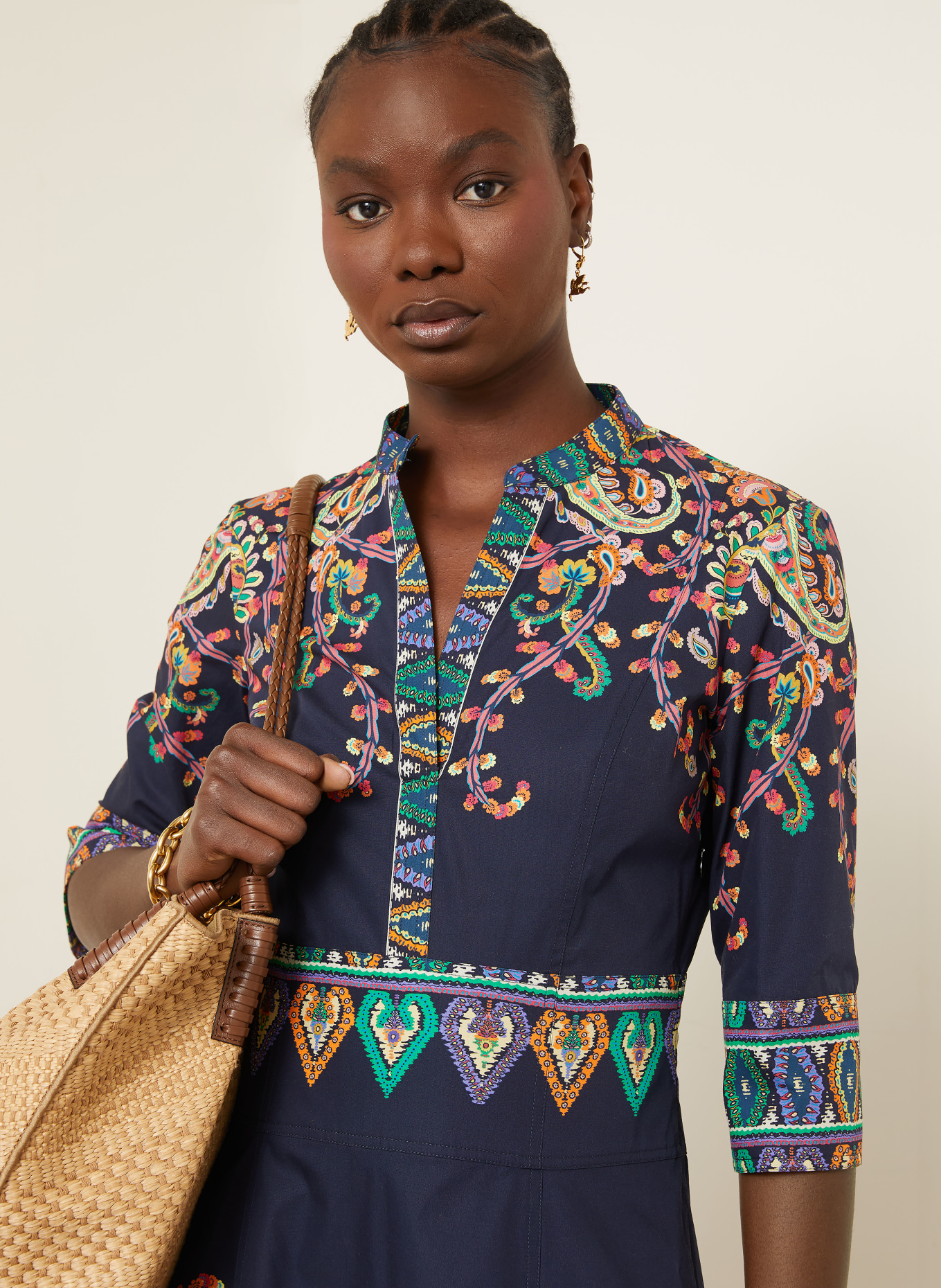 ETRO Kleid mit 3/4-Arm und Rüschen: DUNKELBLAU / HELLROT / GRÜN