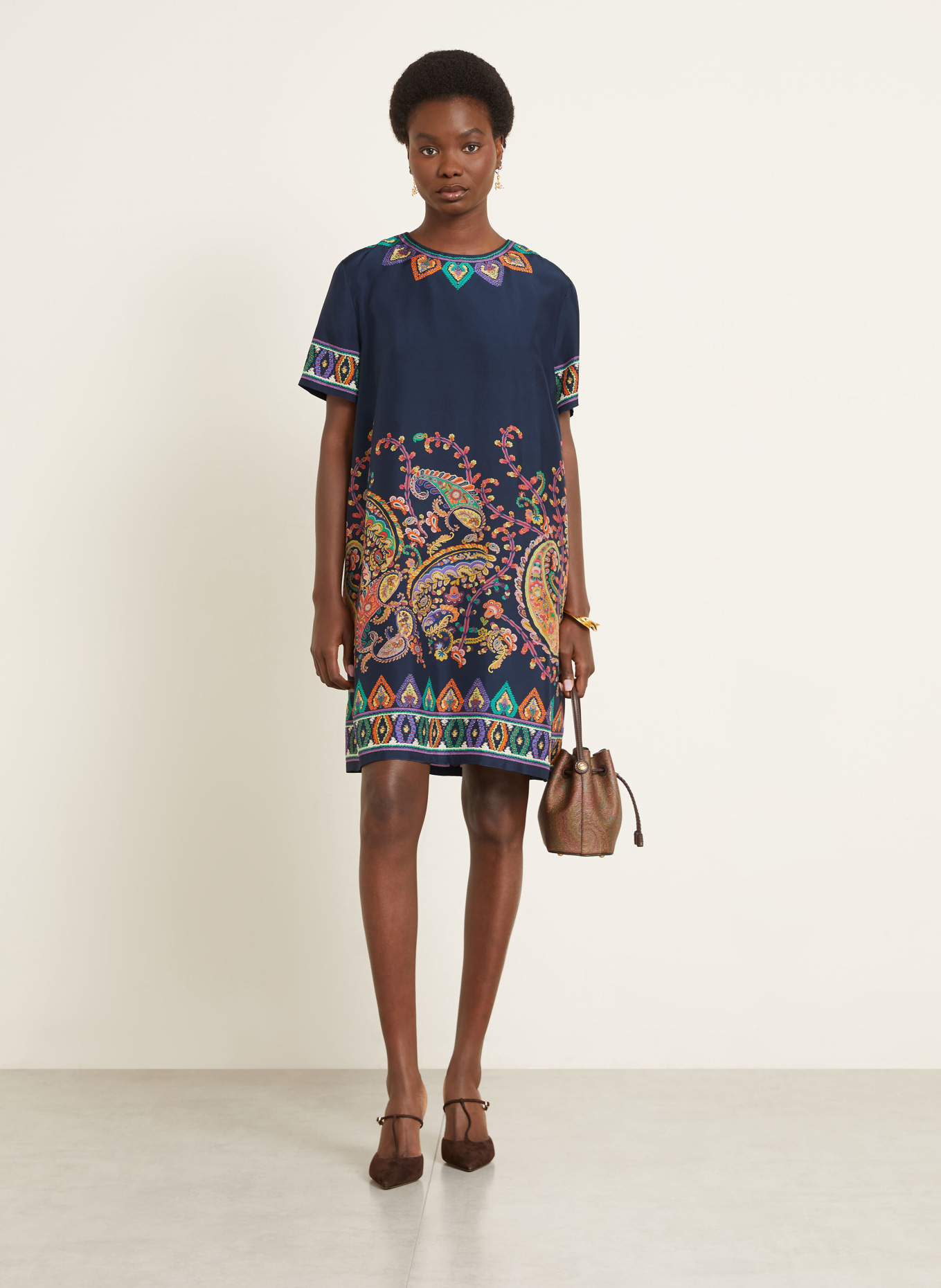 ETRO Seidenkleid: DUNKELBLAU / PINK / ORANGE