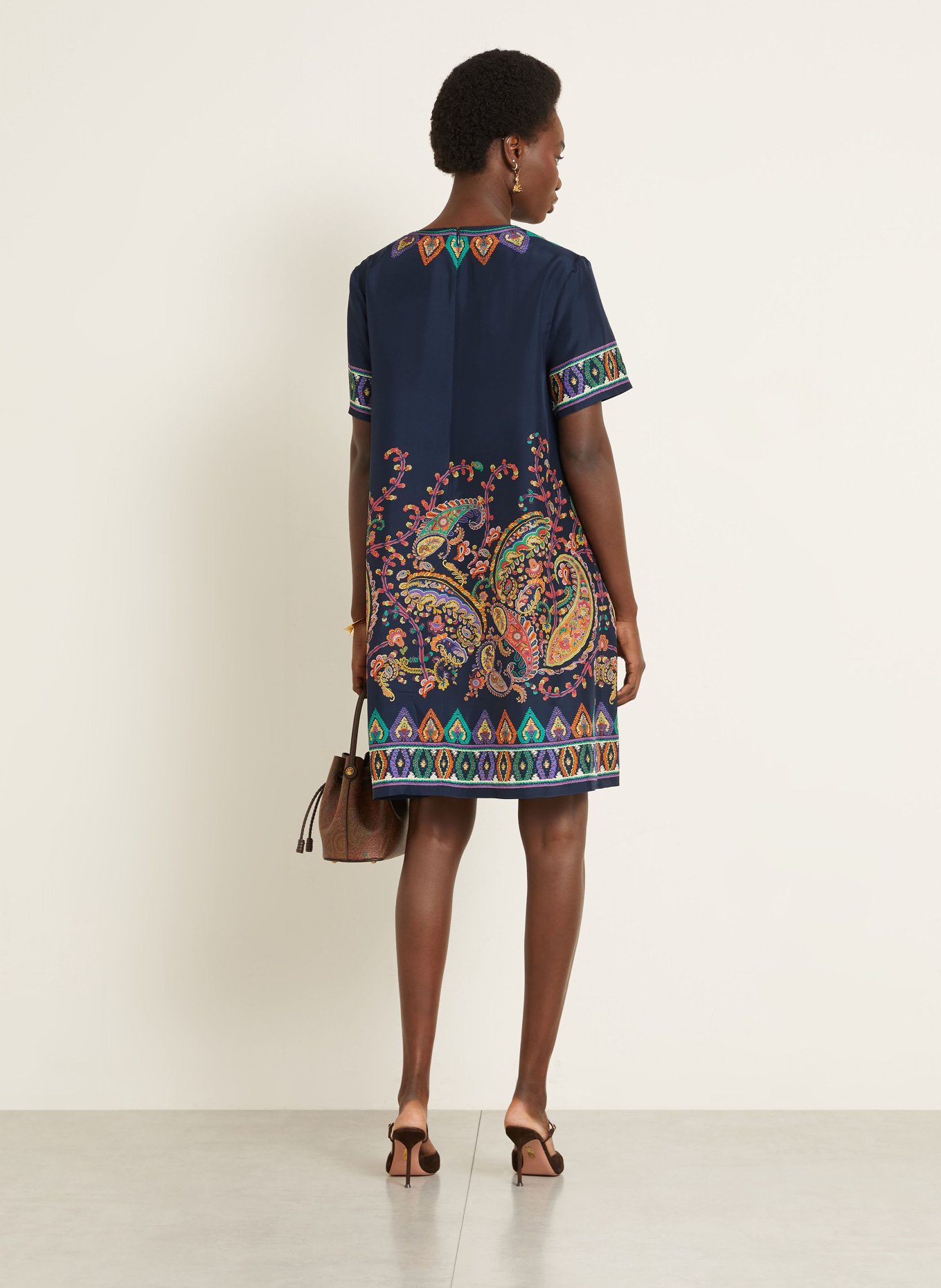 ETRO Seidenkleid: DUNKELBLAU / PINK / ORANGE