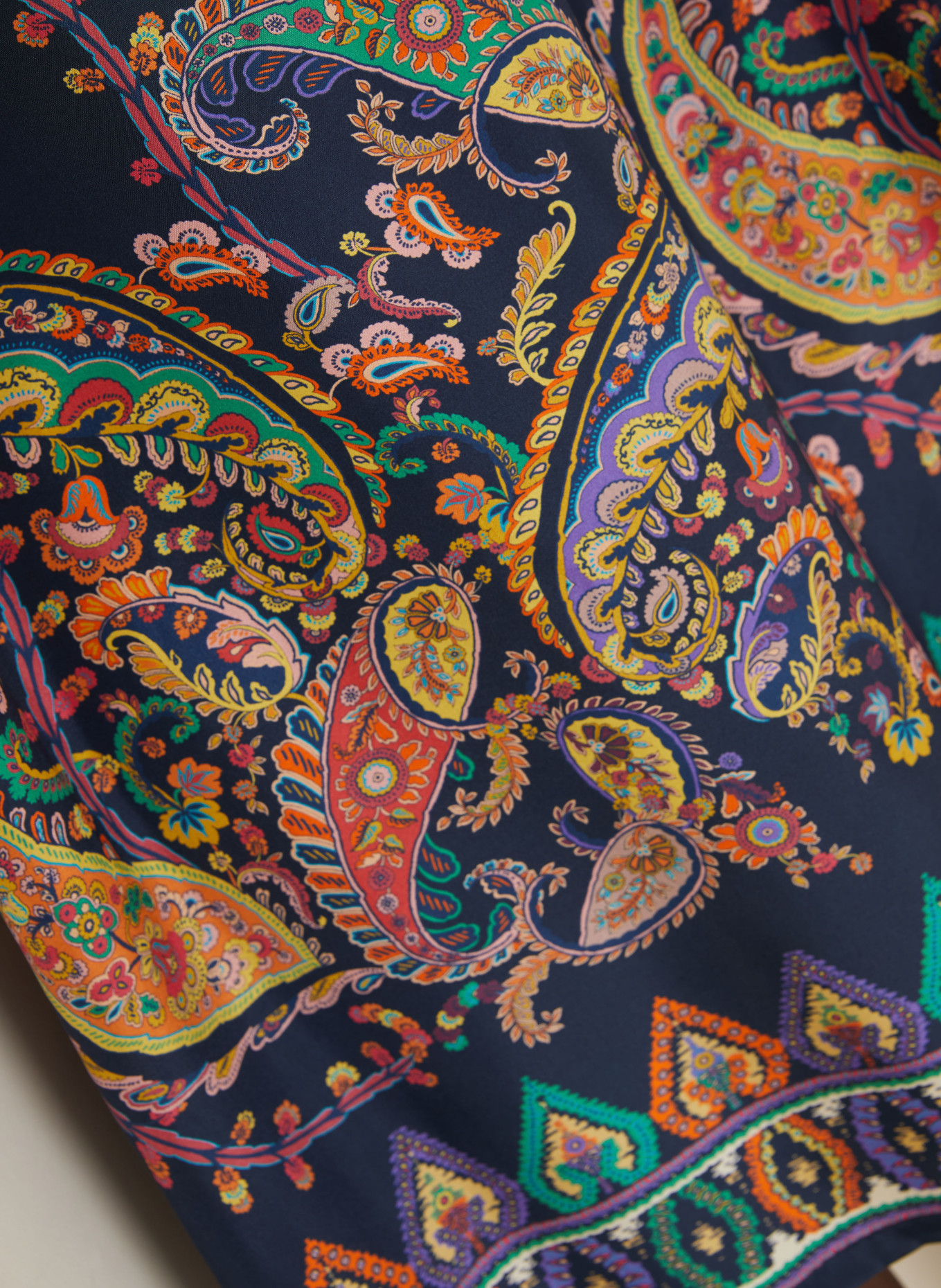 ETRO Seidenkleid: DUNKELBLAU / PINK / ORANGE