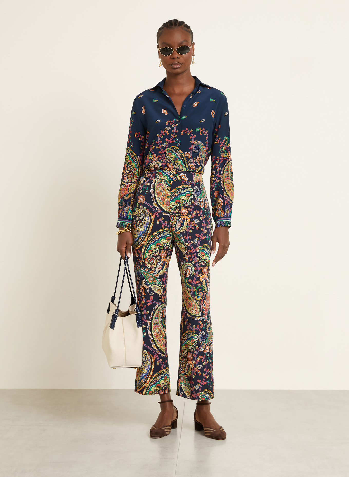 ETRO Hemdbluse aus Seide: DUNKELBLAU / HELLROT / GELB