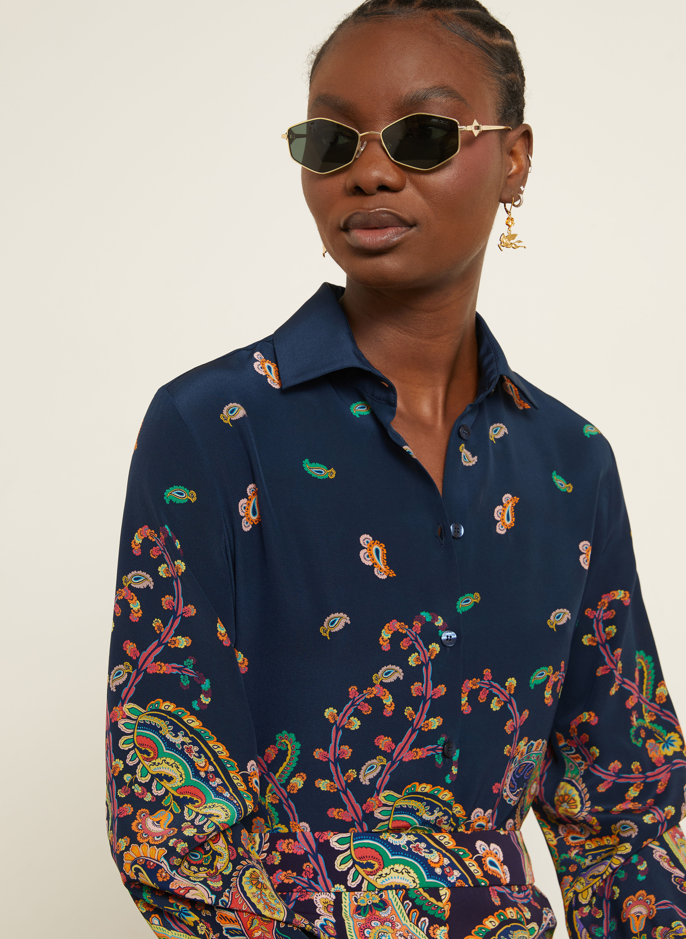 ETRO Hemdbluse aus Seide: DUNKELBLAU / HELLROT / GELB