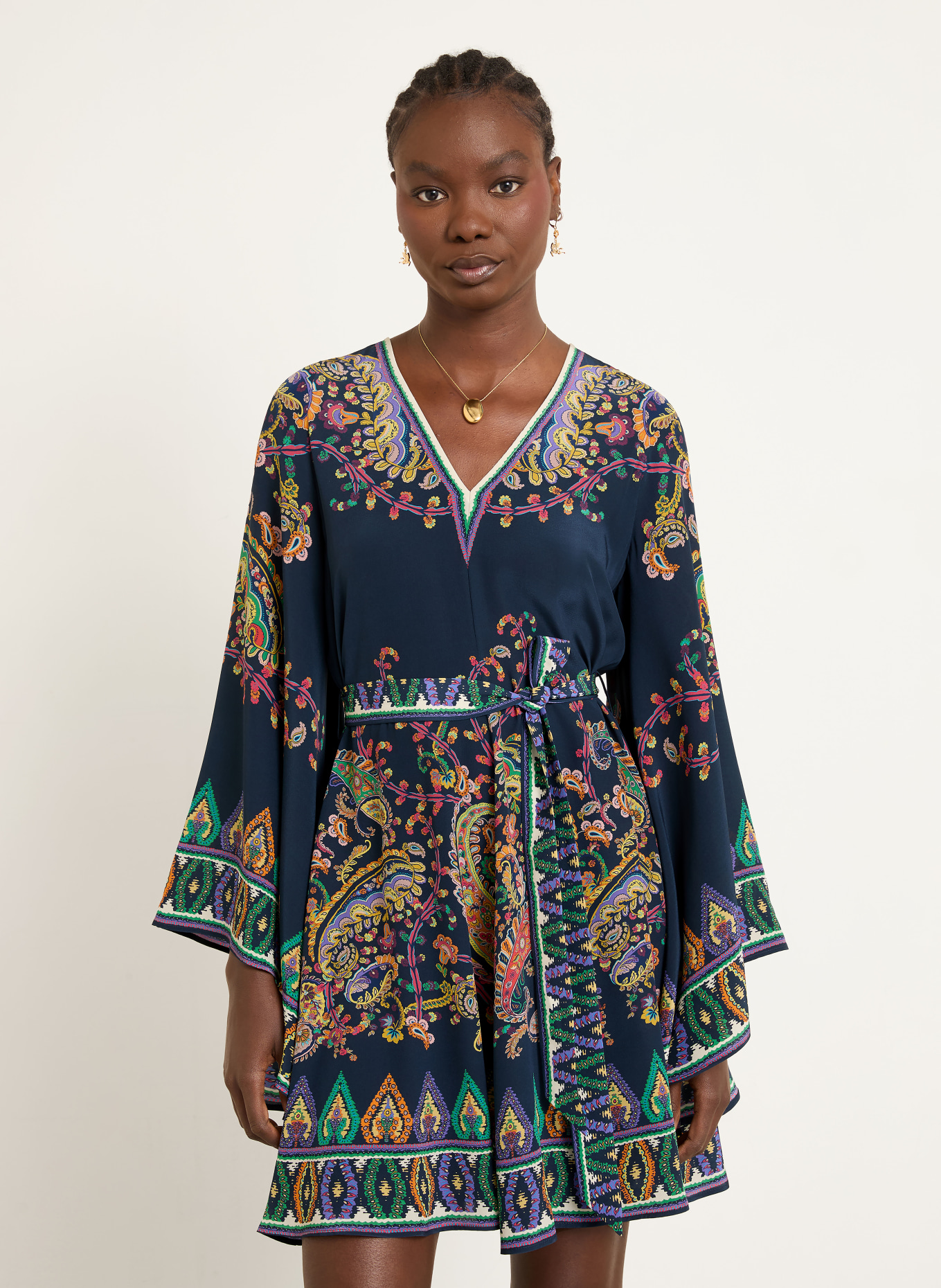 ETRO Seidenkleid: DUNKELBLAU / HELLROT / GRÜN