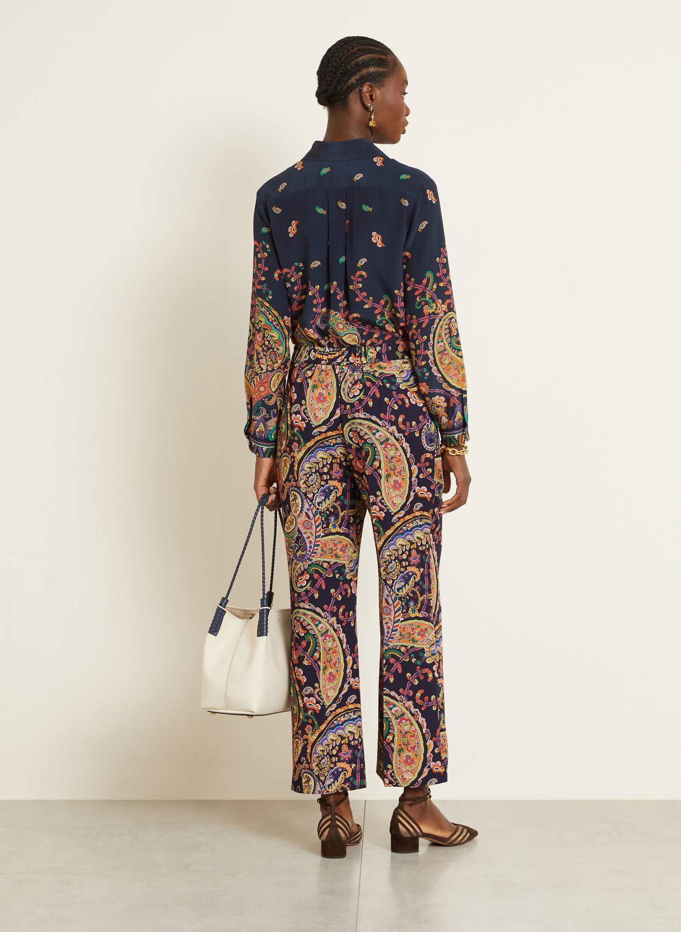 ETRO Bootcut-Hose: DUNKELBLAU / HELLROT / GELB