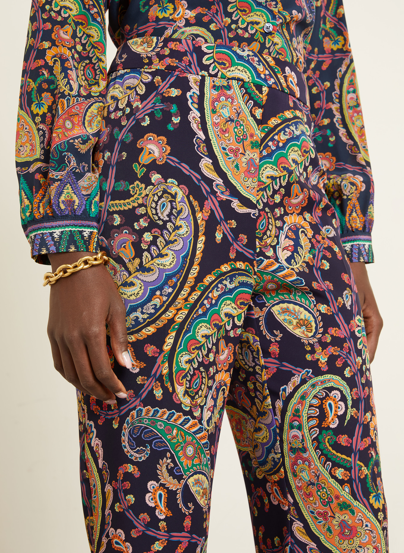 ETRO Bootcut-Hose: DUNKELBLAU / HELLROT / GELB