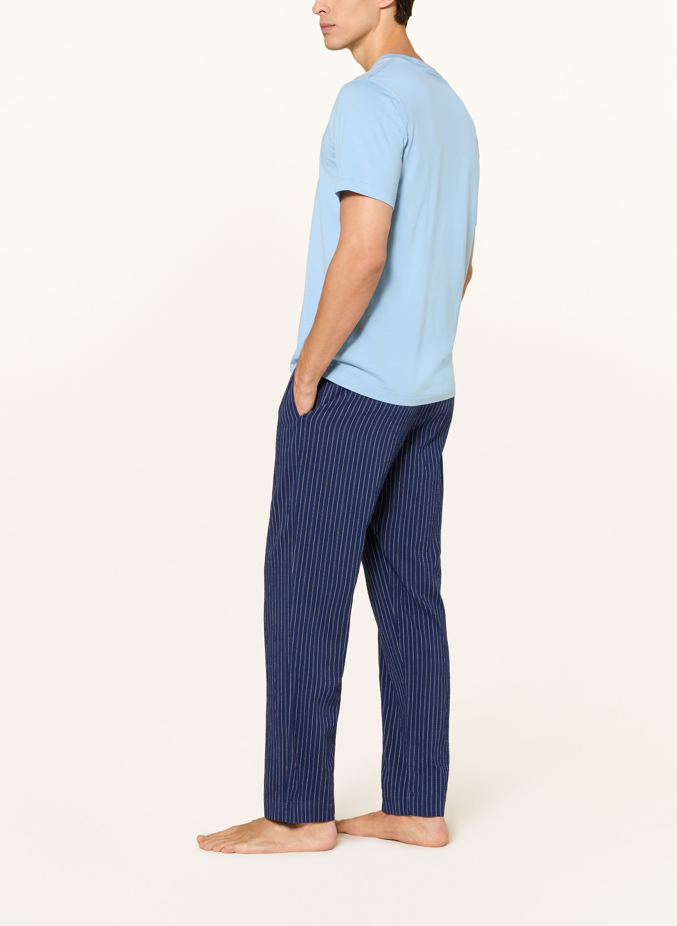 SCHIESSER Spodnie do spania MIX+RELAX: NIEBIESKI / BIAŁY