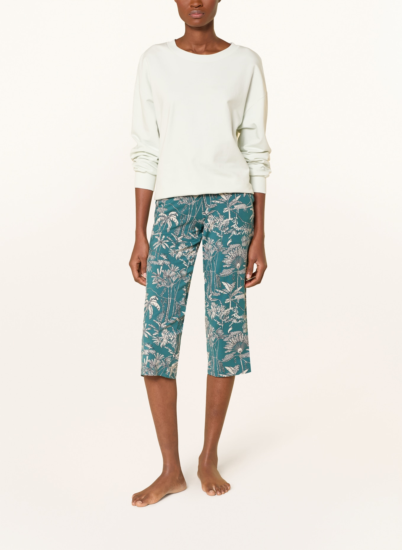 SCHIESSER Spodnie lounge 3/4 MIX+RELAX: PETROL / KREMOWY