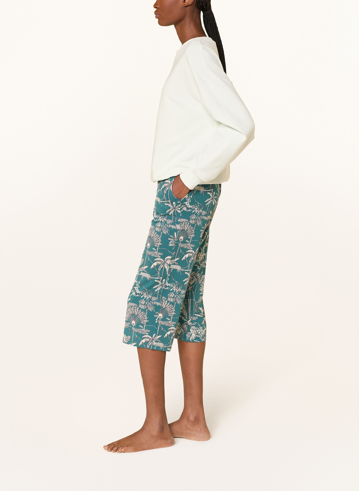 SCHIESSER Spodnie lounge 3/4 MIX+RELAX: PETROL / KREMOWY