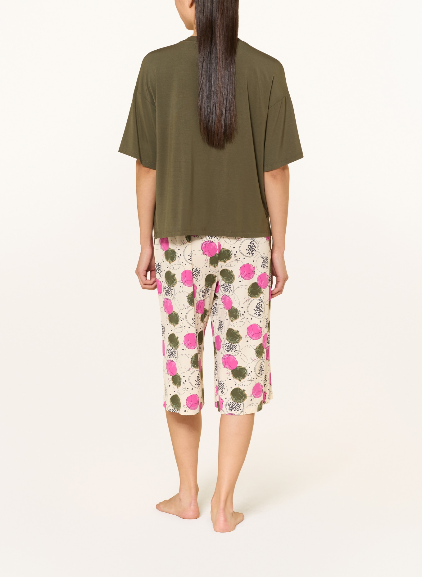 SCHIESSER Pyjama 3/4 CASUAL FASHION: OLIVE / ÉCRU / ROSE FUCHSIA