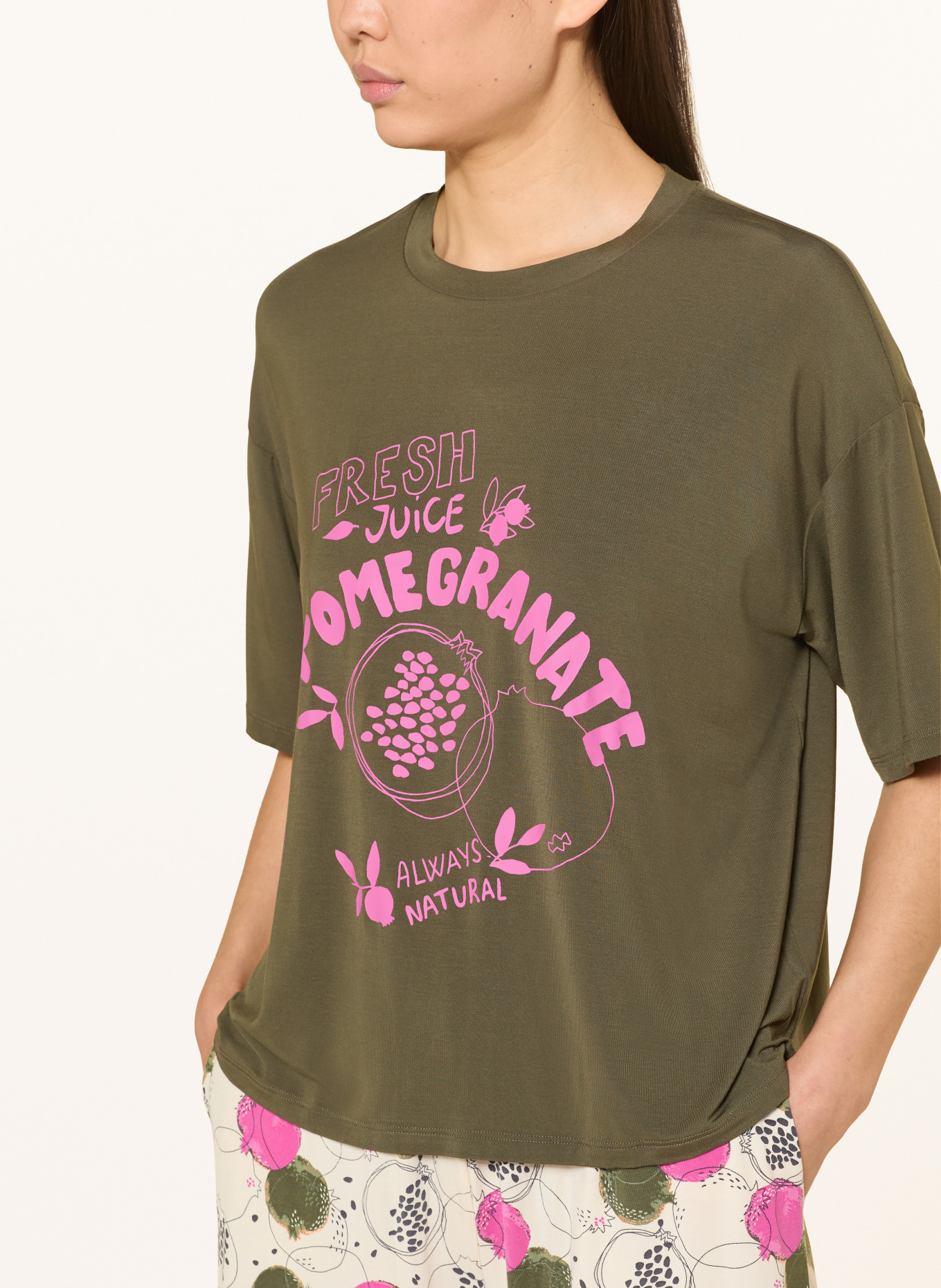 SCHIESSER Pyjama 3/4 CASUAL FASHION: OLIVE / ÉCRU / ROSE FUCHSIA