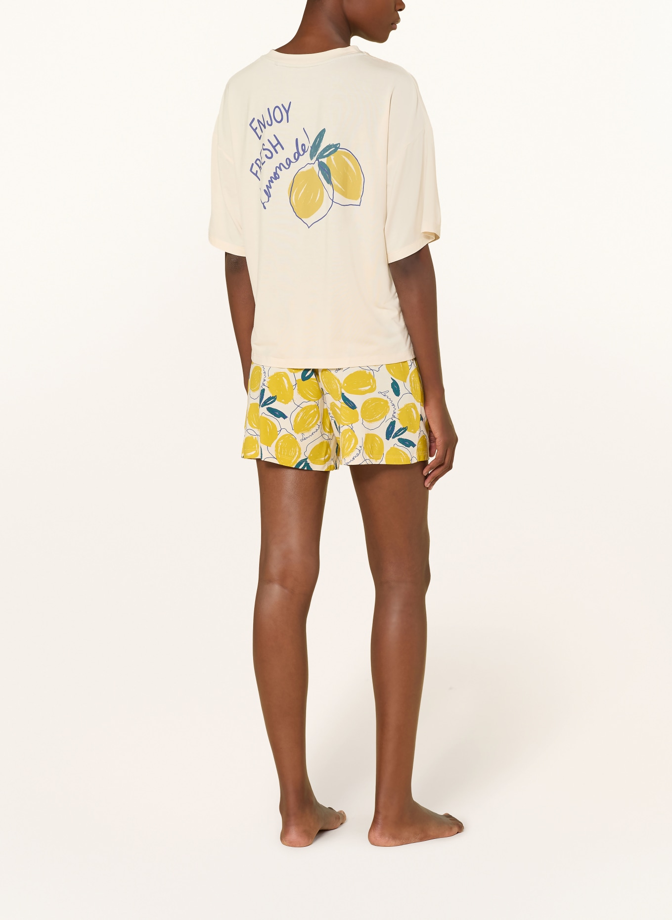 SCHIESSER Pyjama short CASUAL FASHION: ÉCRU / JAUNE FONCÉ / BLEU PÉTROLE