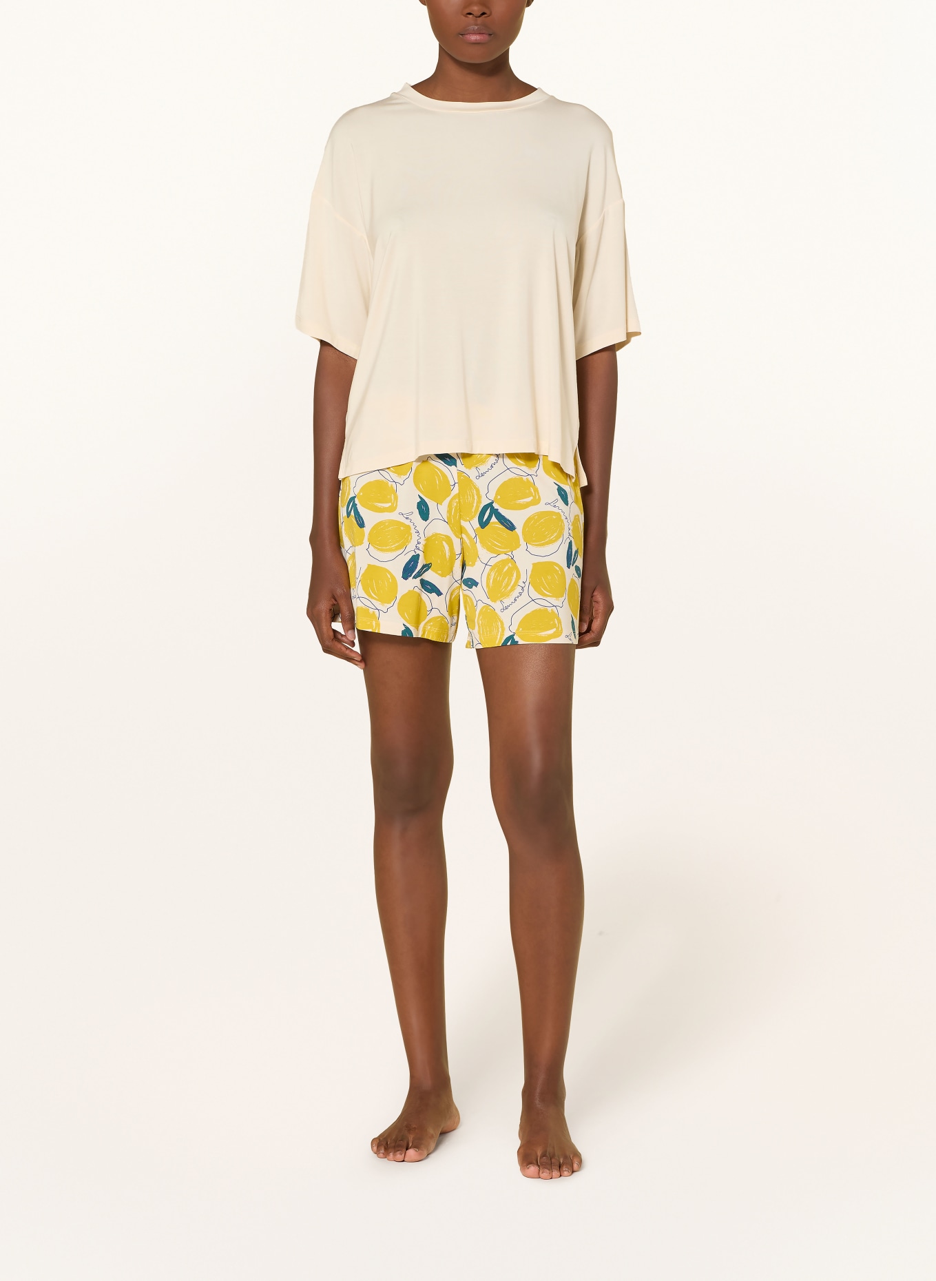 SCHIESSER Pyjama short CASUAL FASHION: ÉCRU / JAUNE FONCÉ / BLEU PÉTROLE