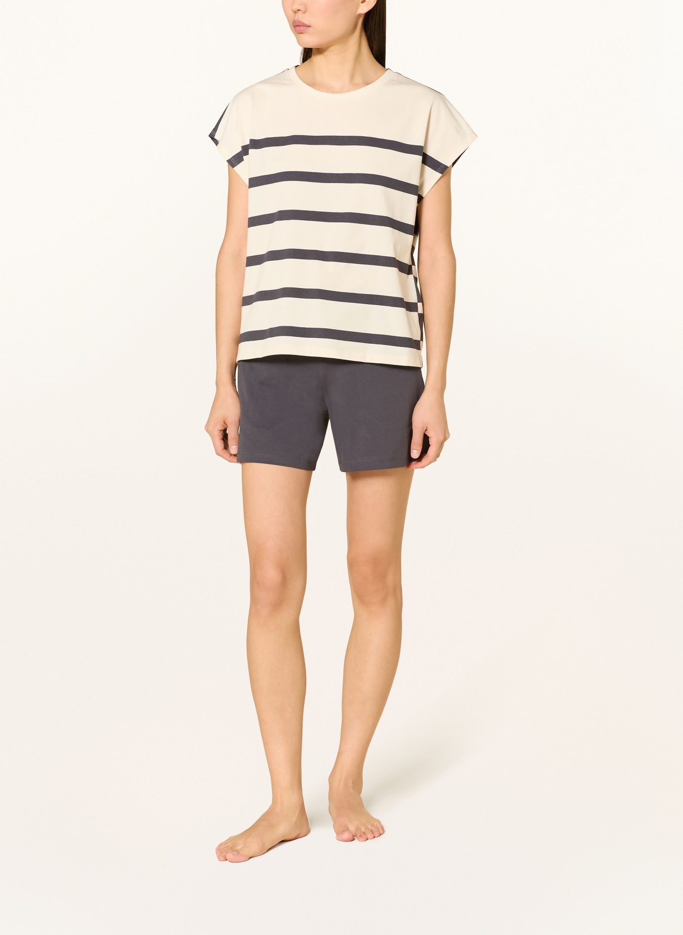 SCHIESSER Shorty pajamas: DARK GRAY / CREAM