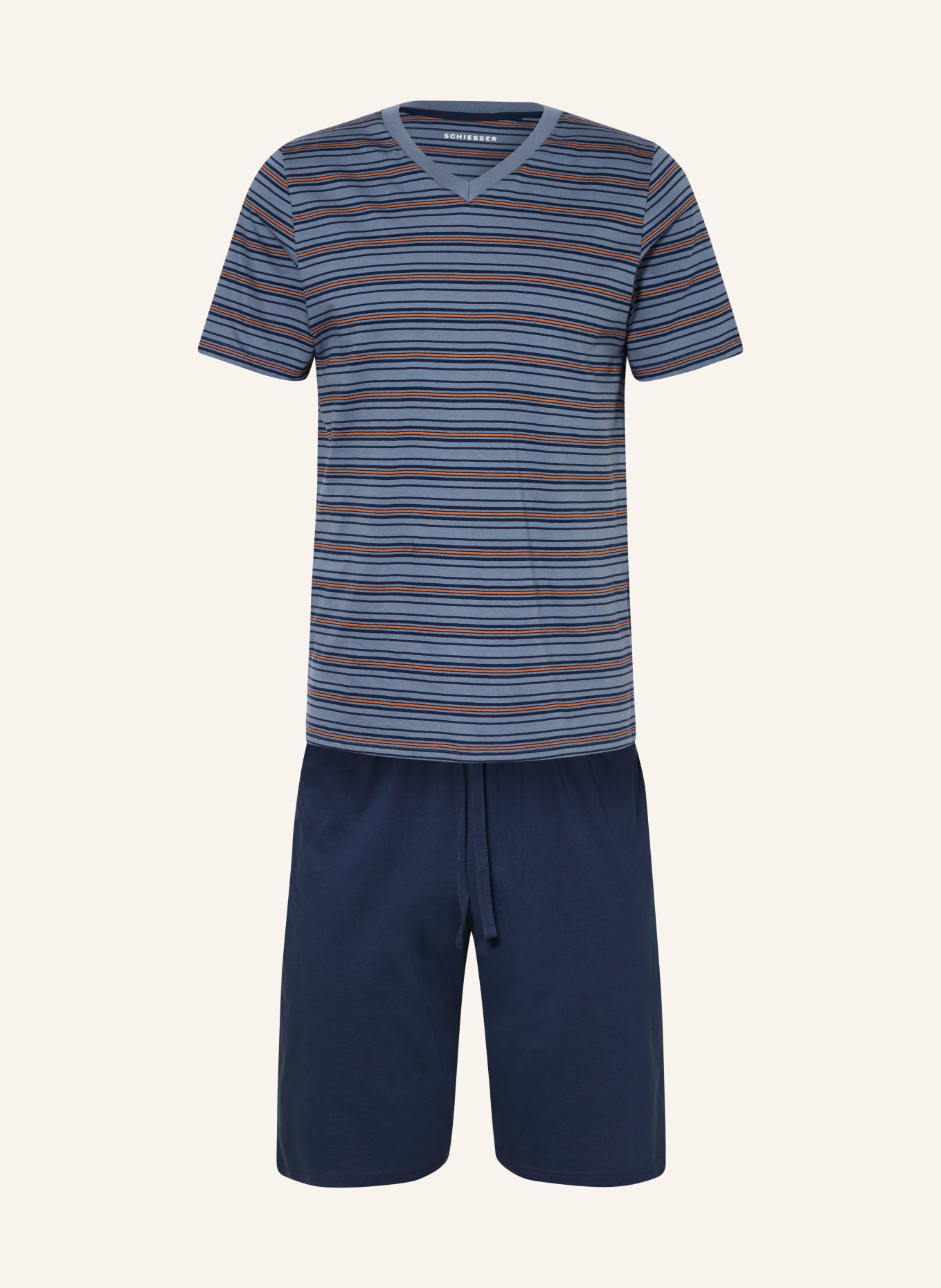 SCHIESSER Shorty pajamas CASUAL NIGHTWEAR: BLUE GRAY / ORANGE / BLUE