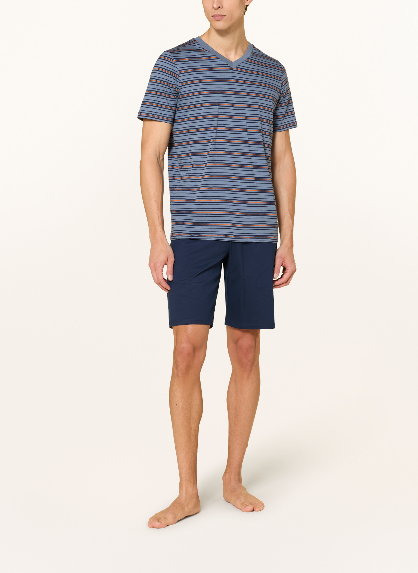 SCHIESSER Shorty pajamas CASUAL NIGHTWEAR: BLUE GRAY / ORANGE / BLUE