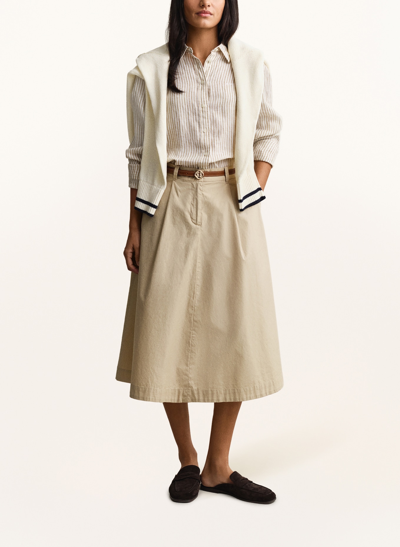 GANT Shirt blouse made of linen: BEIGE / CREAM