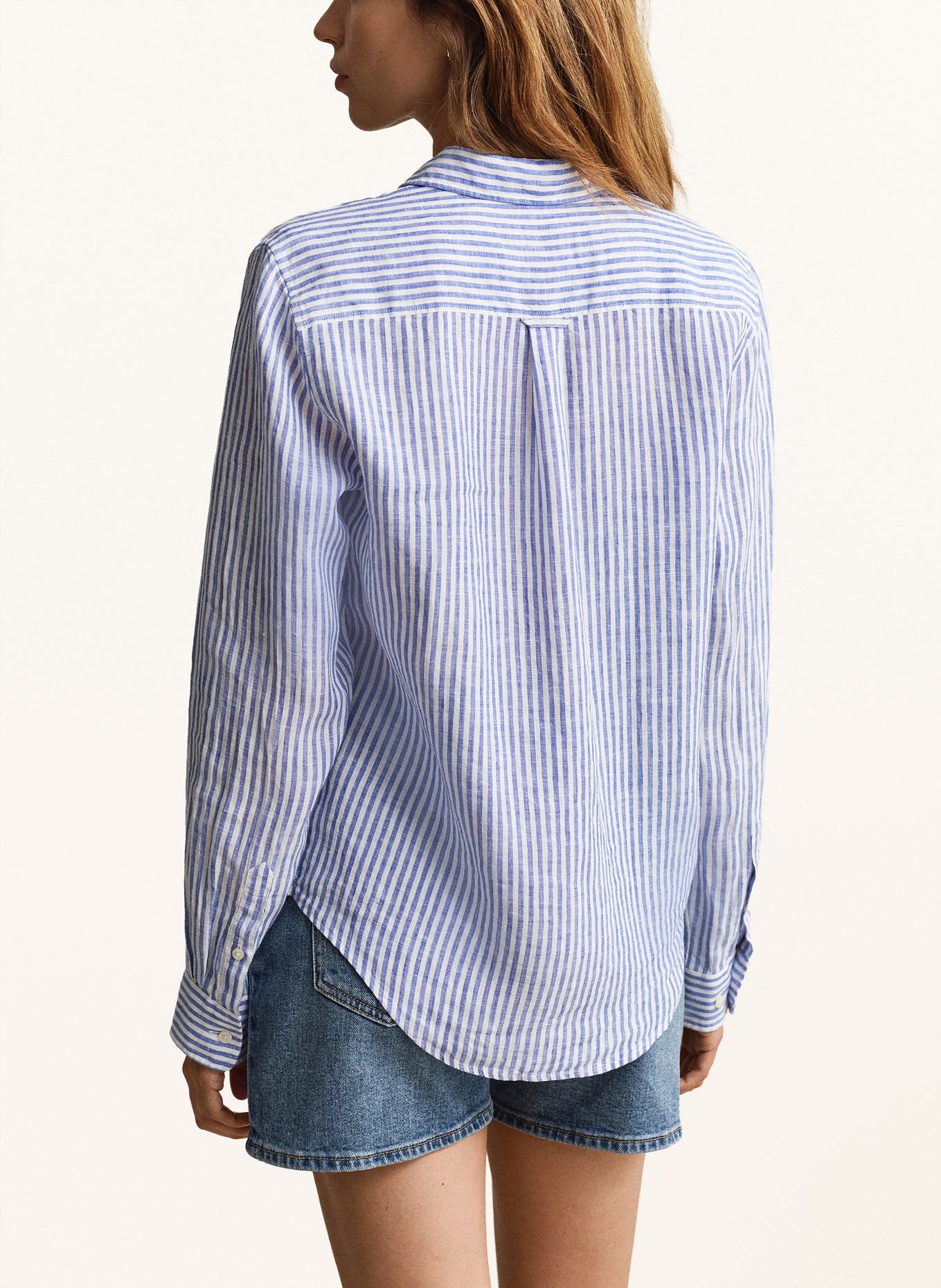 GANT Shirt blouse made of linen: BLUE / WHITE