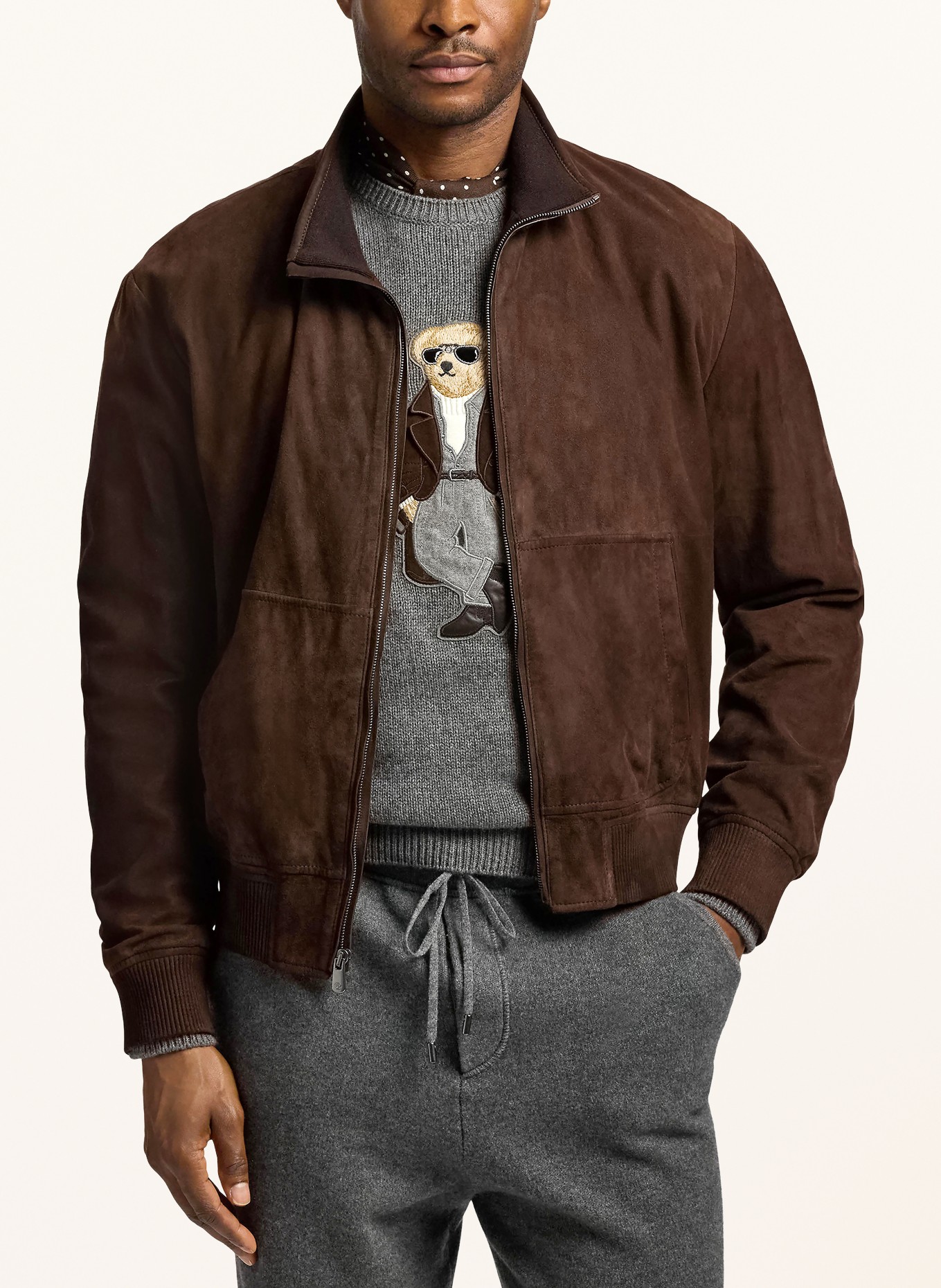 RALPH LAUREN PURPLE LABEL Lederblouson: DUNKELBRAUN