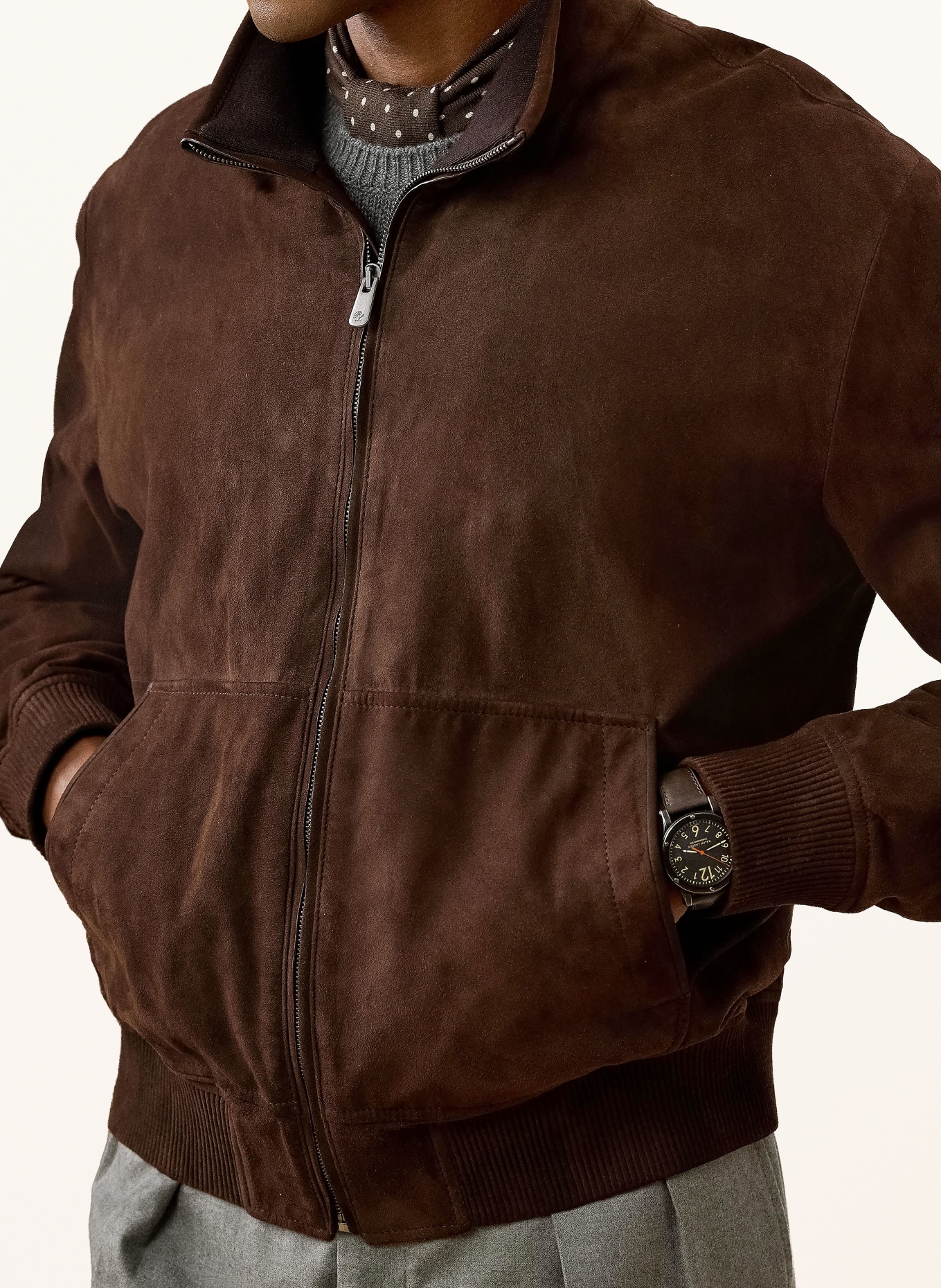 RALPH LAUREN PURPLE LABEL Lederblouson: DUNKELBRAUN