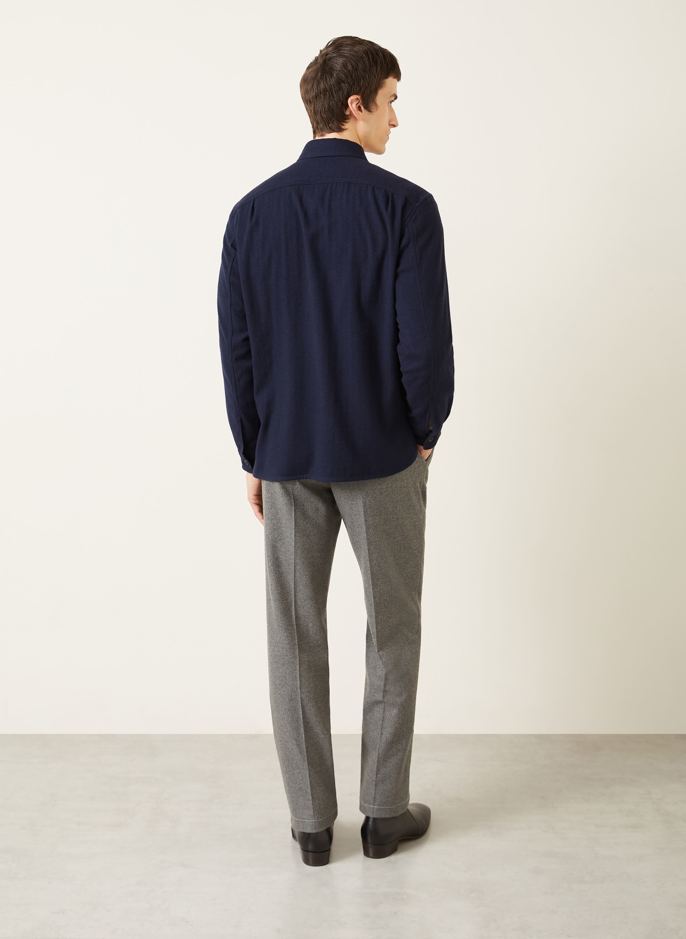 RALPH LAUREN PURPLE LABEL Flanelová košile Comfort Fit s kašmírem: TMAVĚ MODRÁ