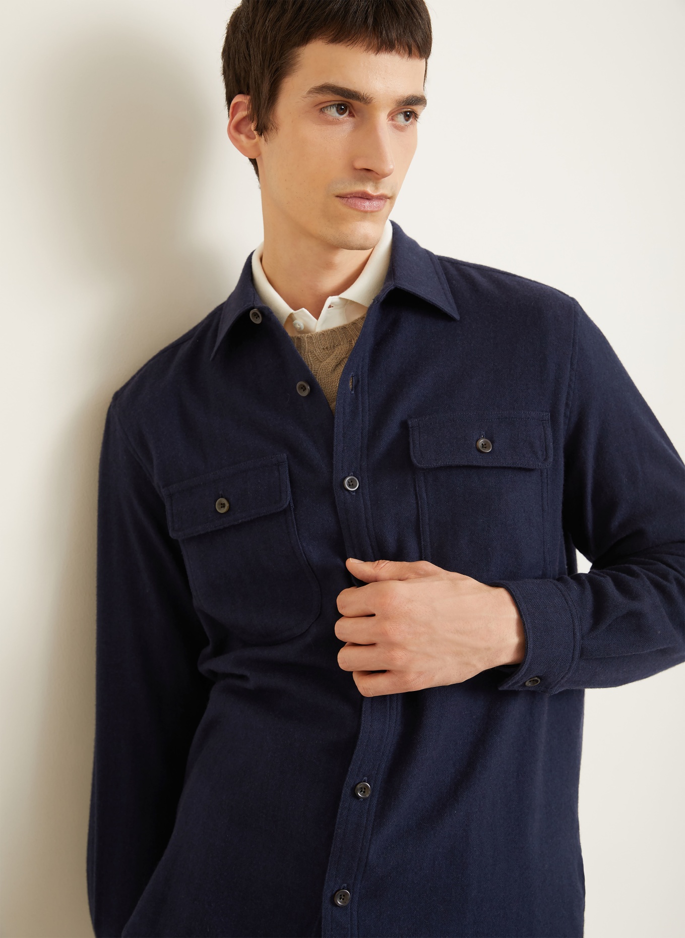 RALPH LAUREN PURPLE LABEL Flanelová košile Comfort Fit s kašmírem: TMAVĚ MODRÁ