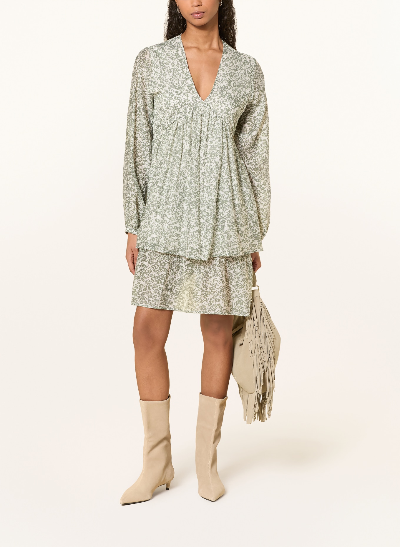 MSCH COPENHAGEN Musselinkleid MSCHSERAPHINA mit Rüschen: OLIV / WEISS