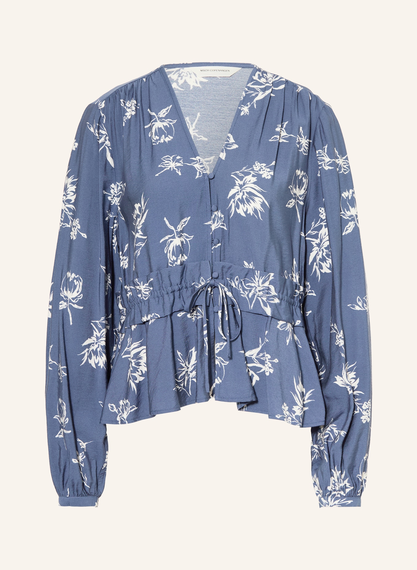 MSCH COPENHAGEN MSCHANDENA AMABELLA blouse with ruffles: BLUE / WHITE