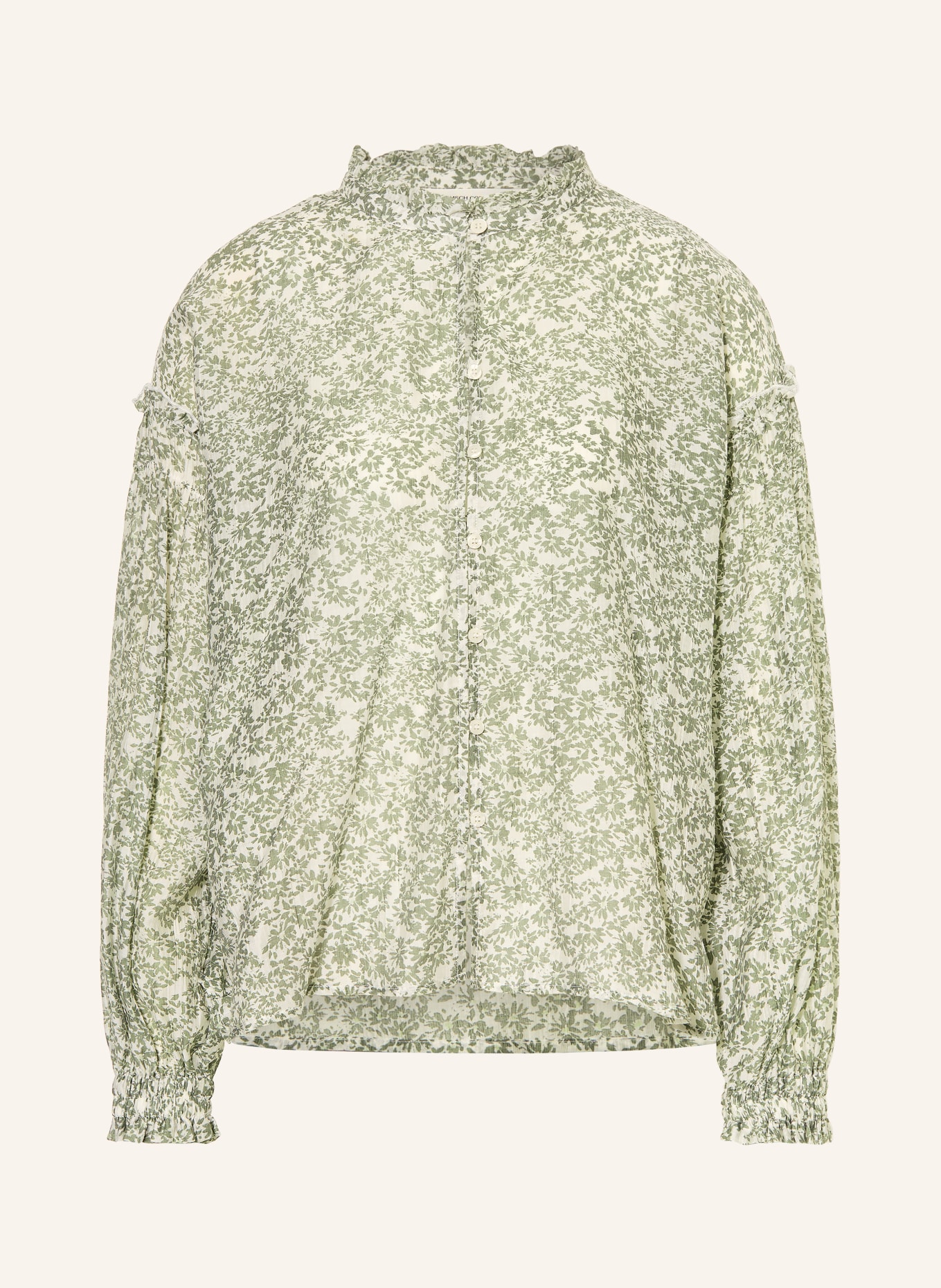 MSCH COPENHAGEN Bluse MSCHSERAPHINA mit Rüschen: CREME / HELLGRÜN