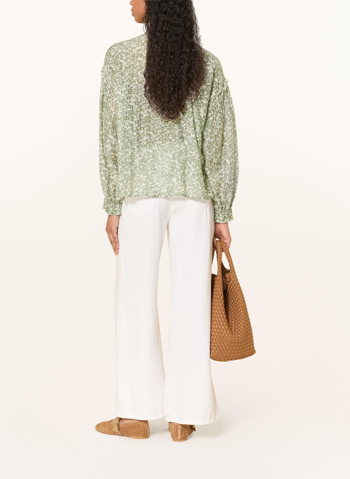 MSCH COPENHAGEN Bluse MSCHSERAPHINA mit Rüschen: CREME / HELLGRÜN