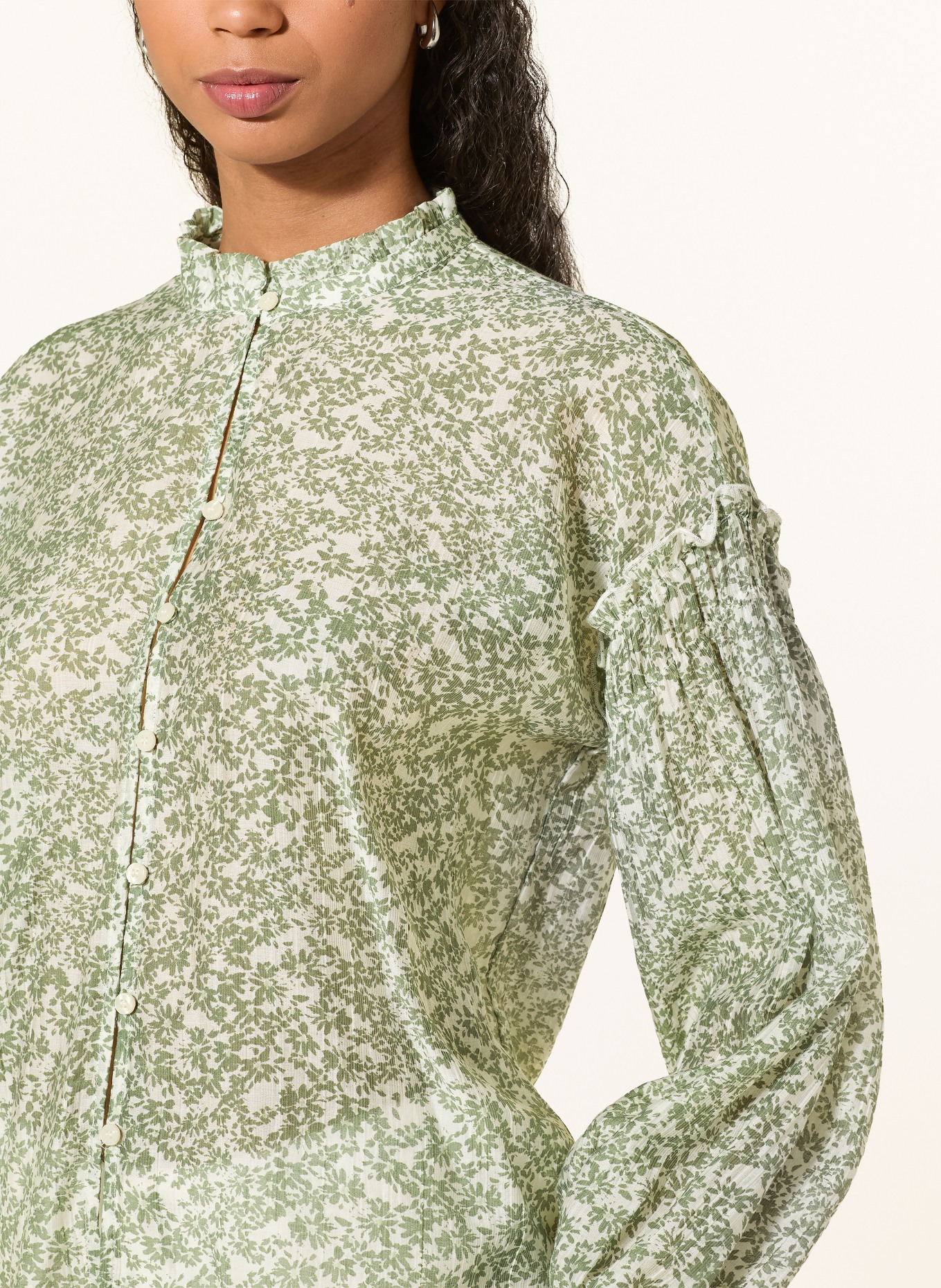 MSCH COPENHAGEN Bluse MSCHSERAPHINA mit Rüschen: CREME / HELLGRÜN