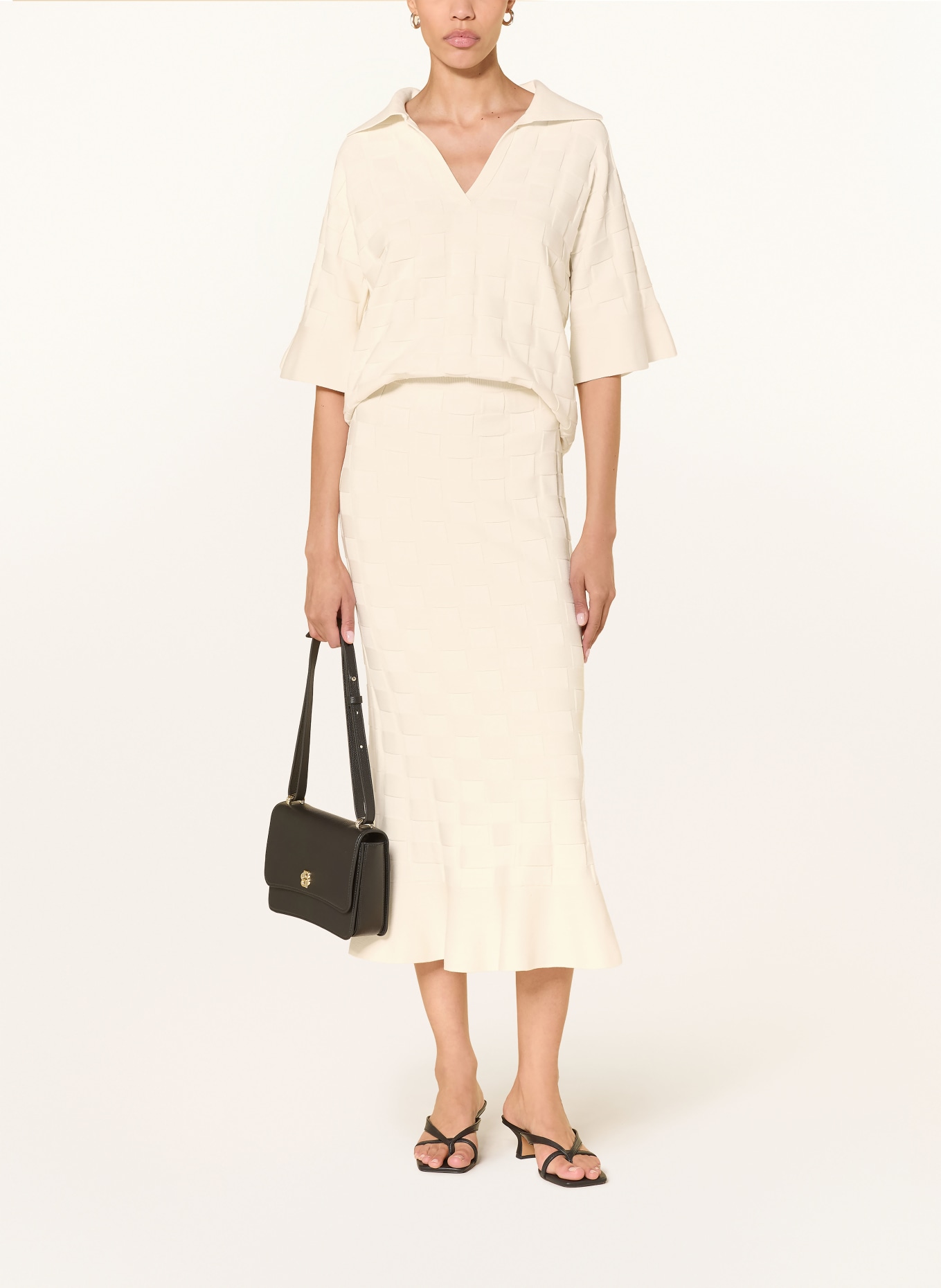 BOSS Pletené polo tričko FAPAVERO s 3/4 rukávem: KRÉMOVÁ