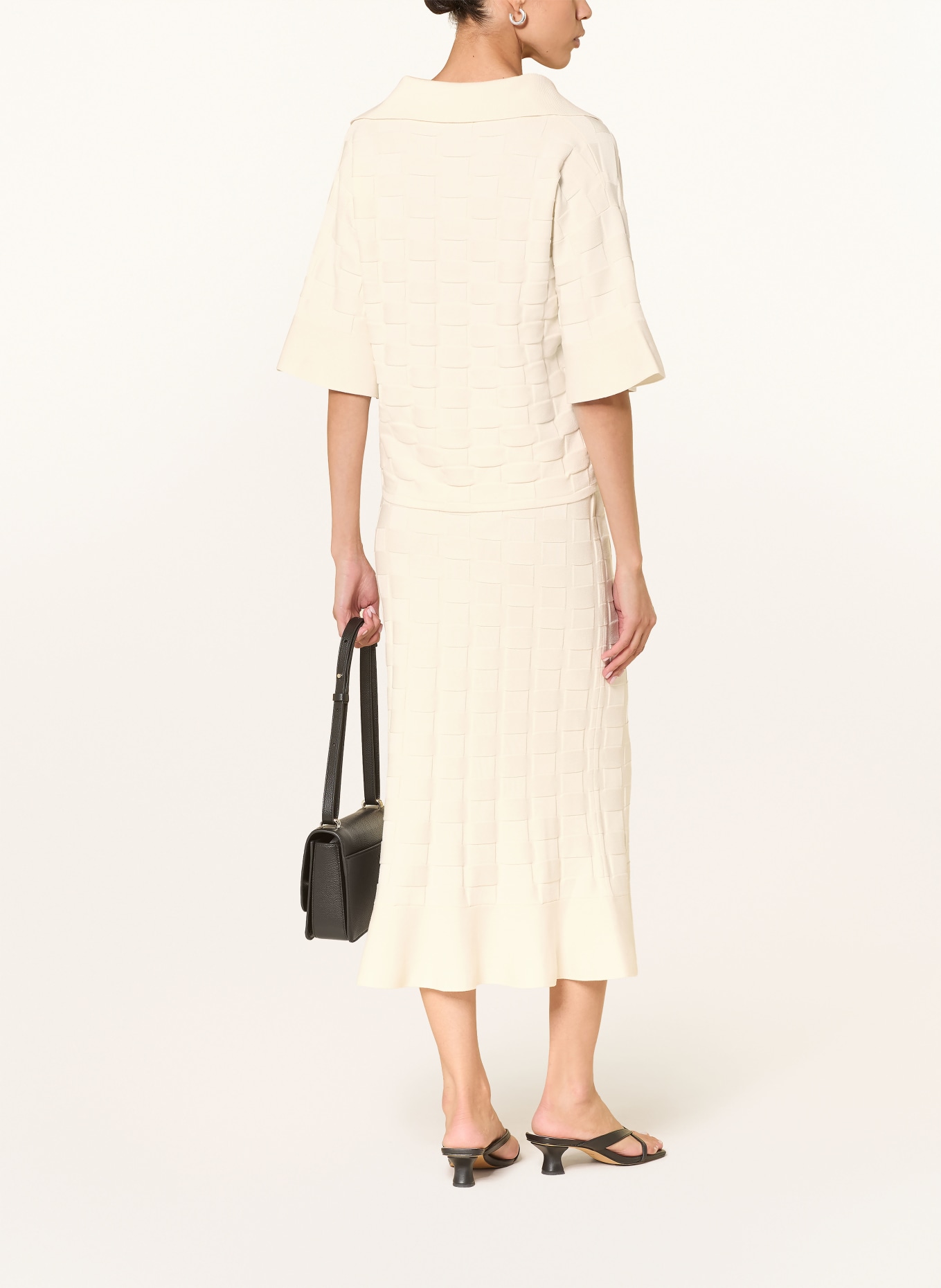 BOSS Pletené polo tričko FAPAVERO s 3/4 rukávem: KRÉMOVÁ