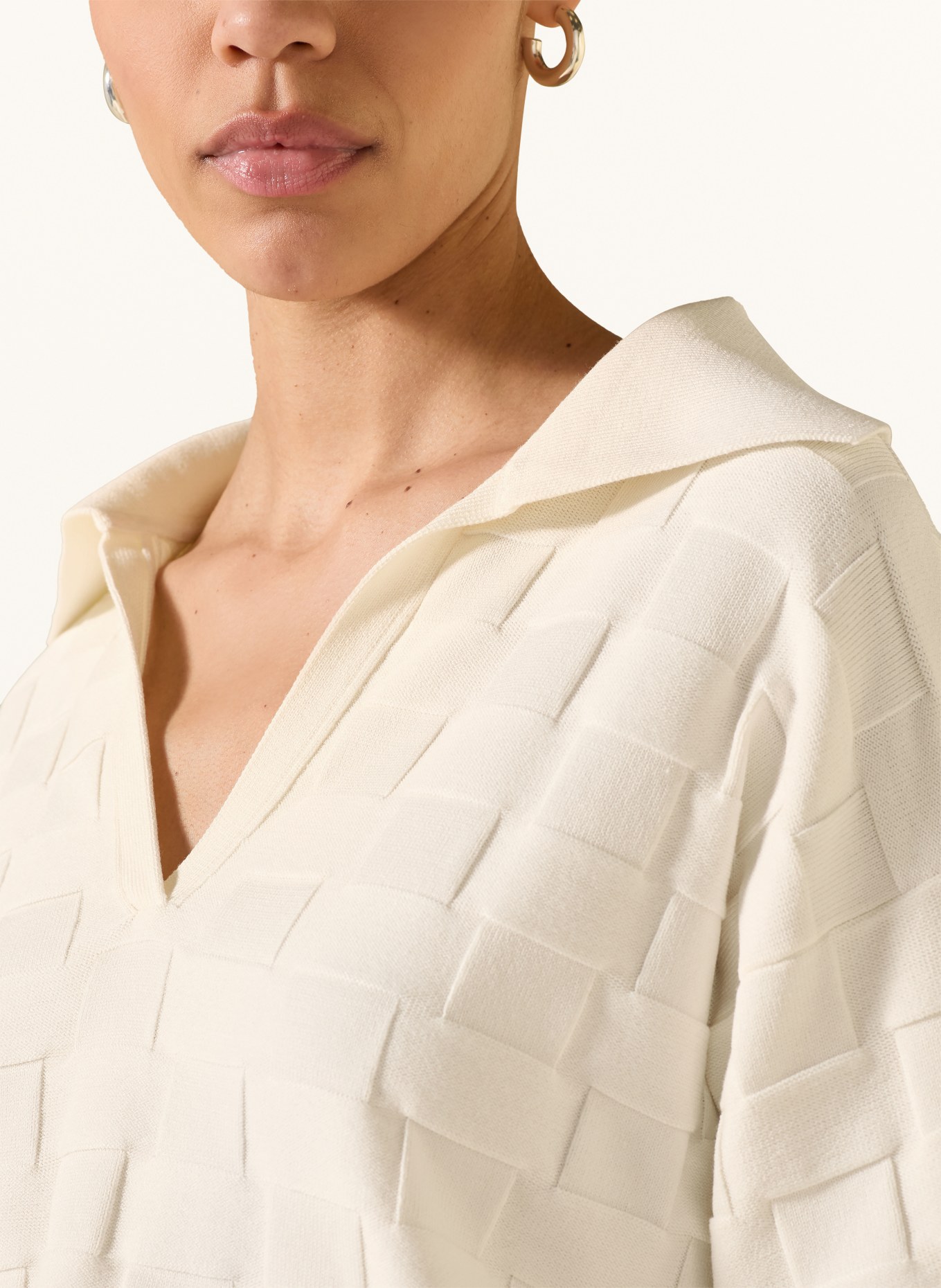 BOSS Pletené polo tričko FAPAVERO s 3/4 rukávem: KRÉMOVÁ