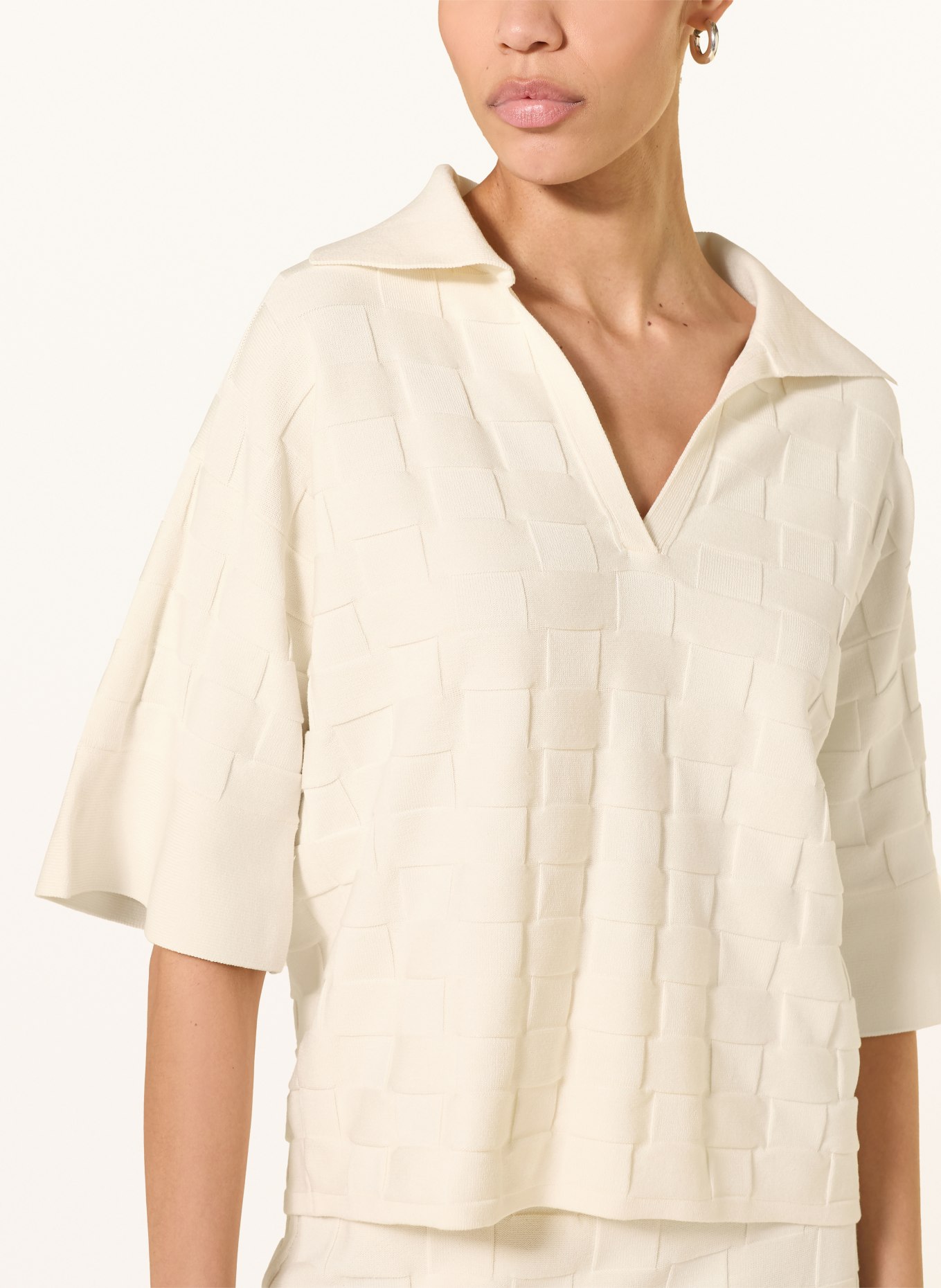 BOSS Pletené polo tričko FAPAVERO s 3/4 rukávem: KRÉMOVÁ