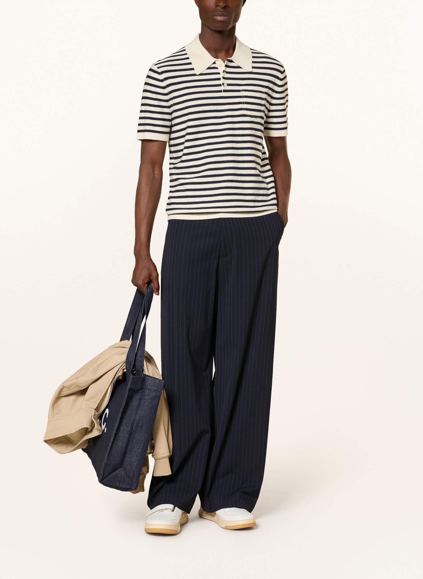 A.P.C. ELIOT knitted polo shirt: ECRU / DARK BLUE
