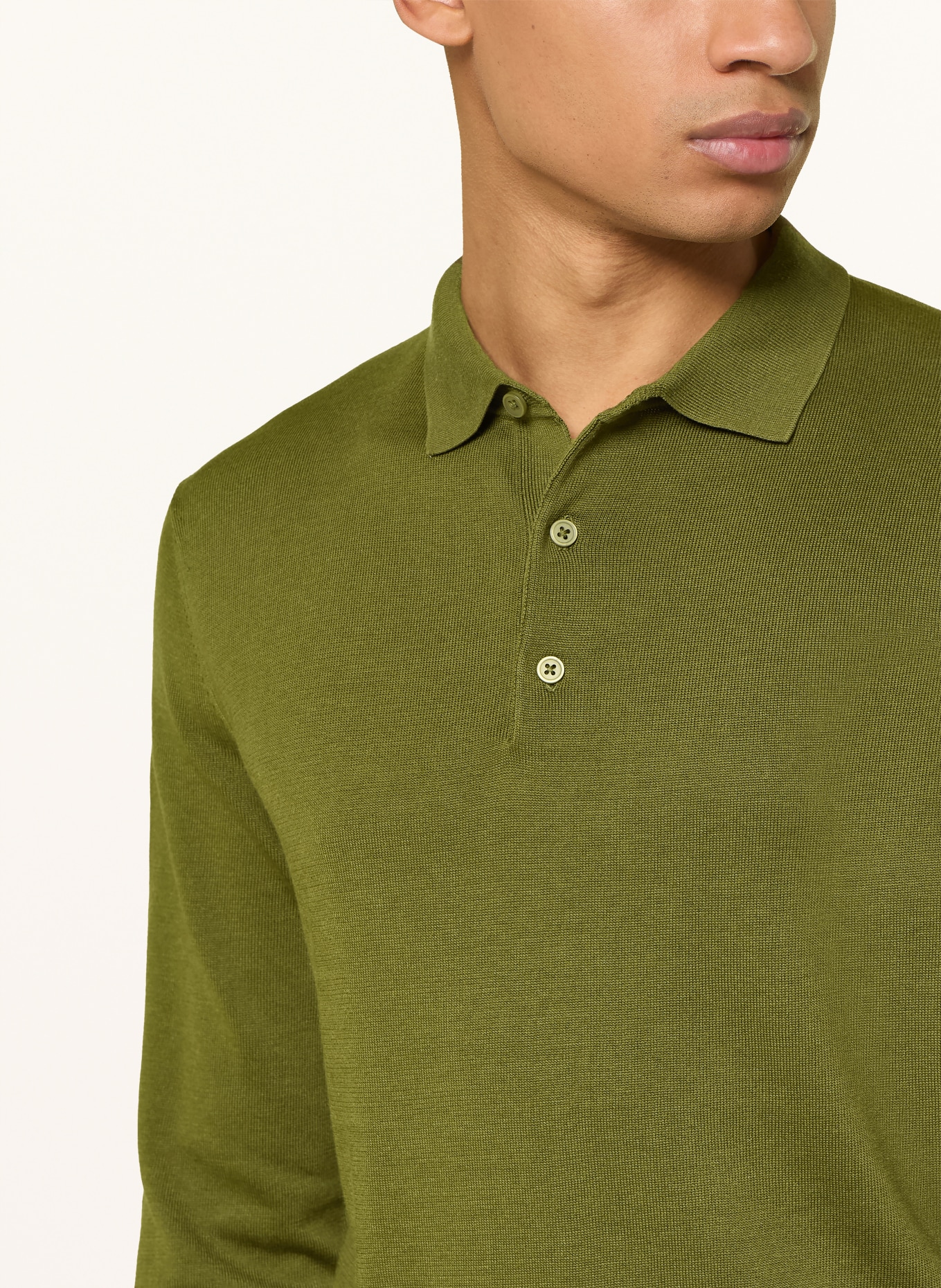 PAUL Gebreid poloshirt: KAKI