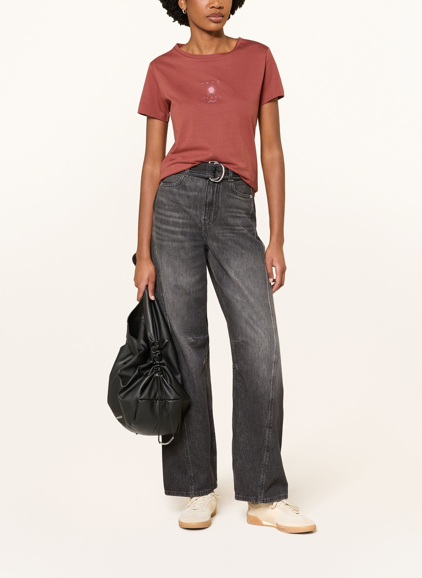 BOSS Tričko ELOVE: TMAVĚ ORANŽOVÁ