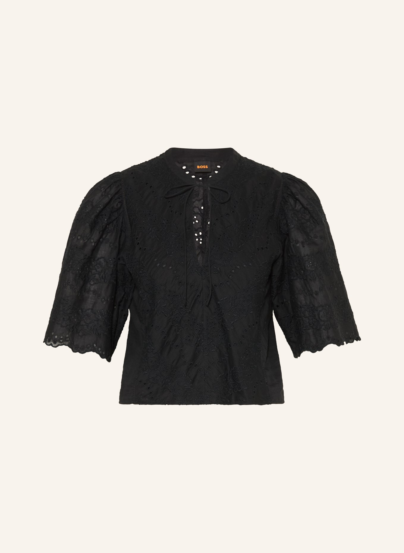 BOSS Blusenshirt BENVIA aus Lochspitze: SCHWARZ