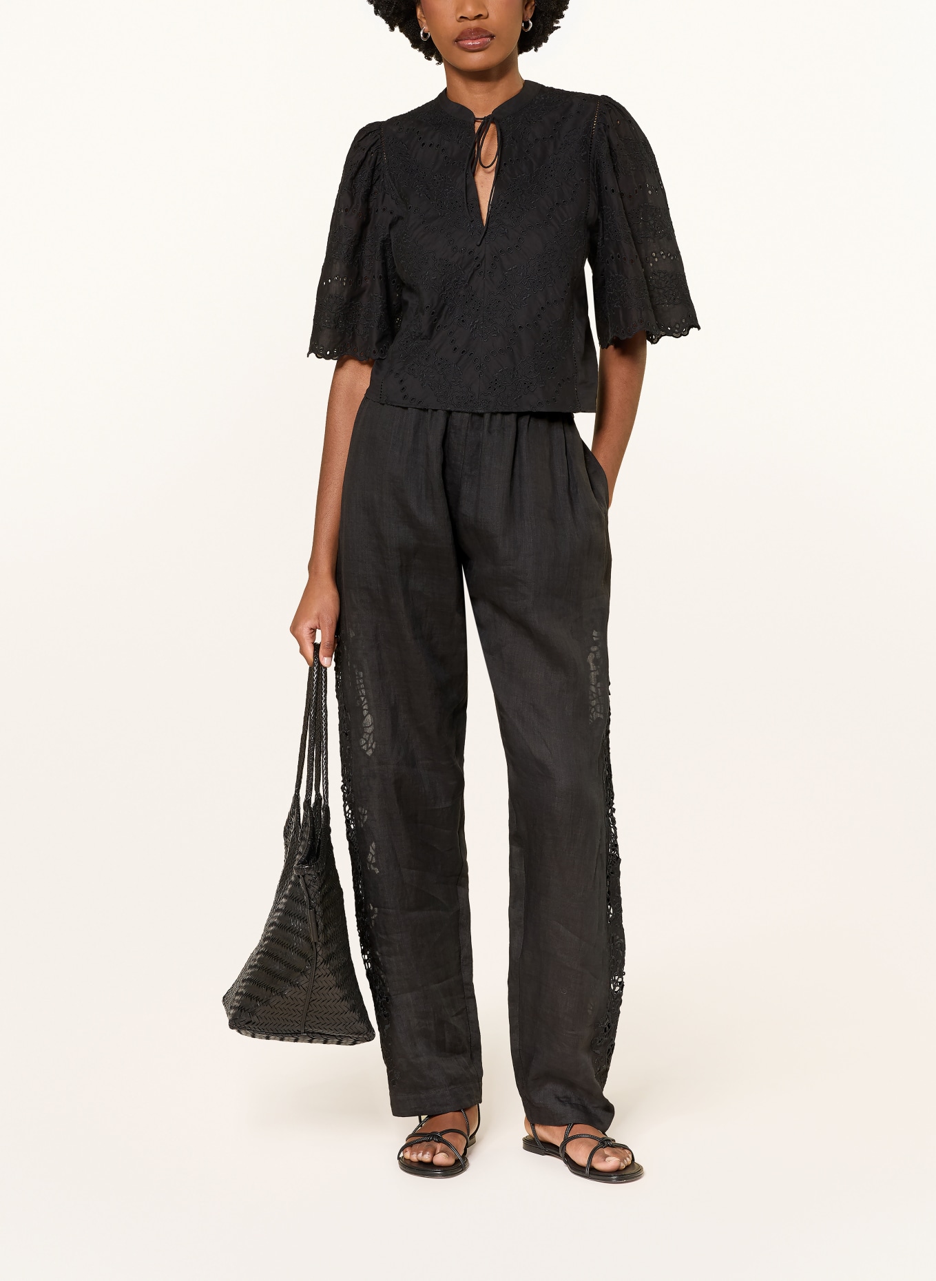 BOSS TRIKA marlene pants with lace: BLACK