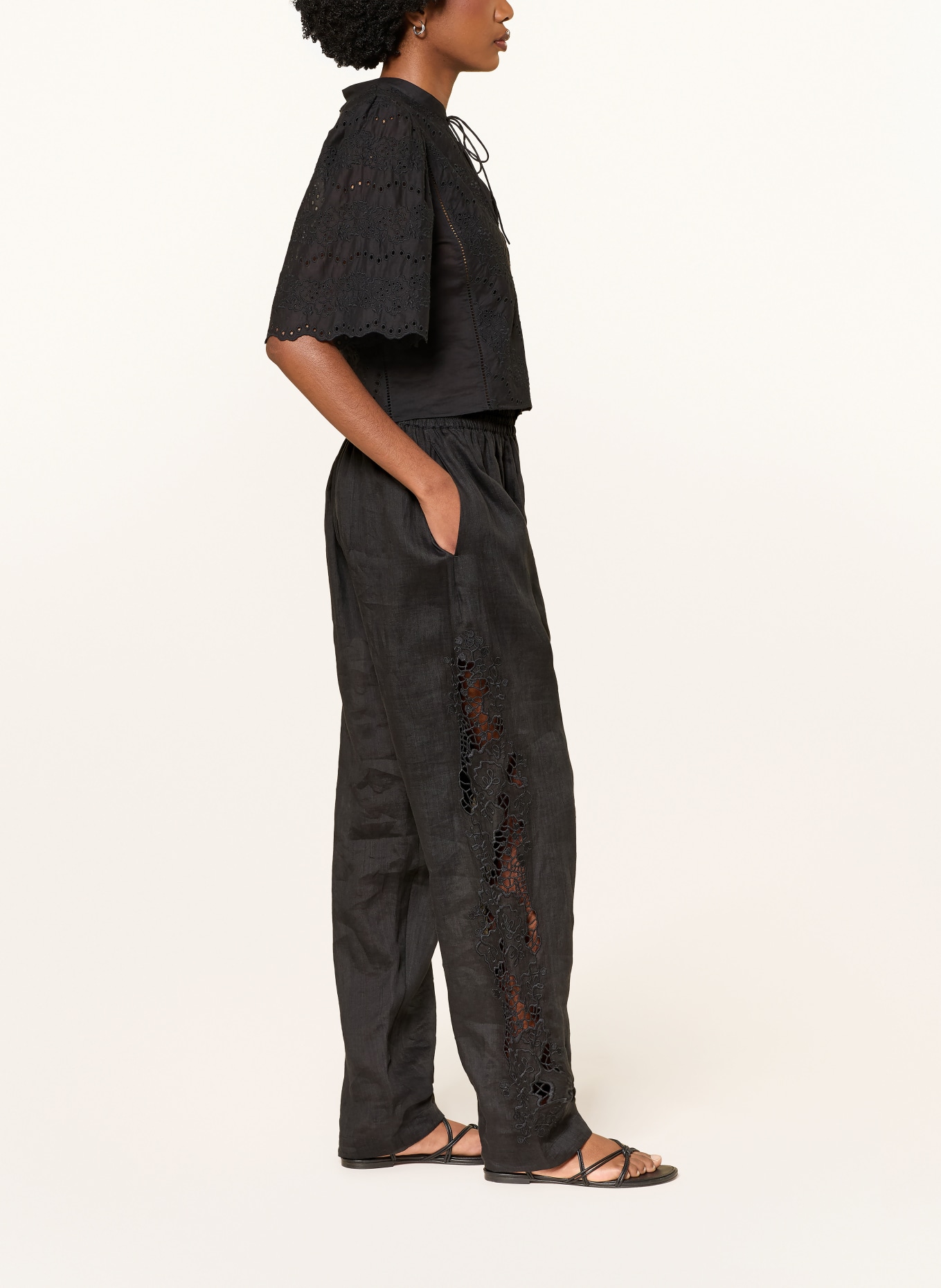 BOSS TRIKA marlene pants with lace: BLACK
