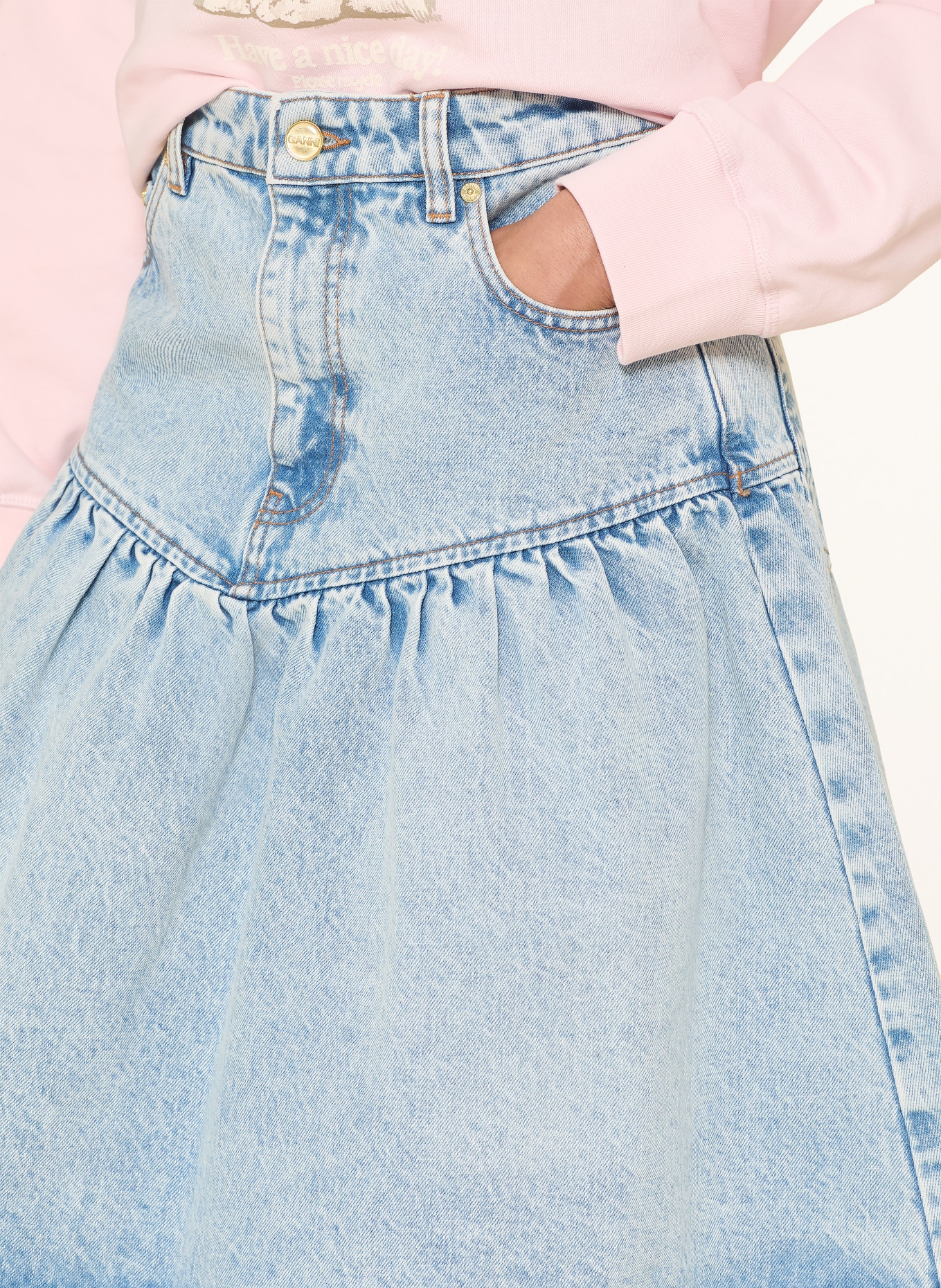 GANNI džínová sukně: TMAVĚ MODRÁ