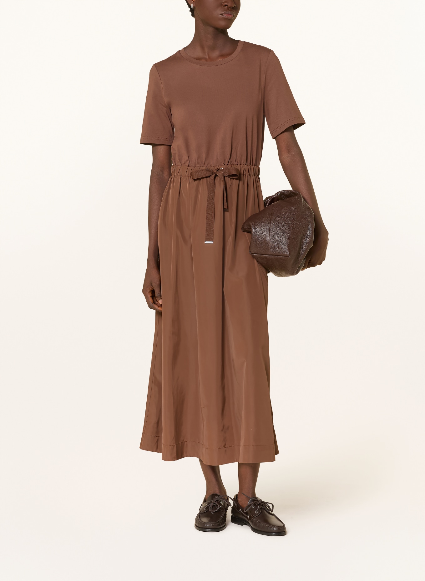 oui Kleid im Materialmix: BRAUN