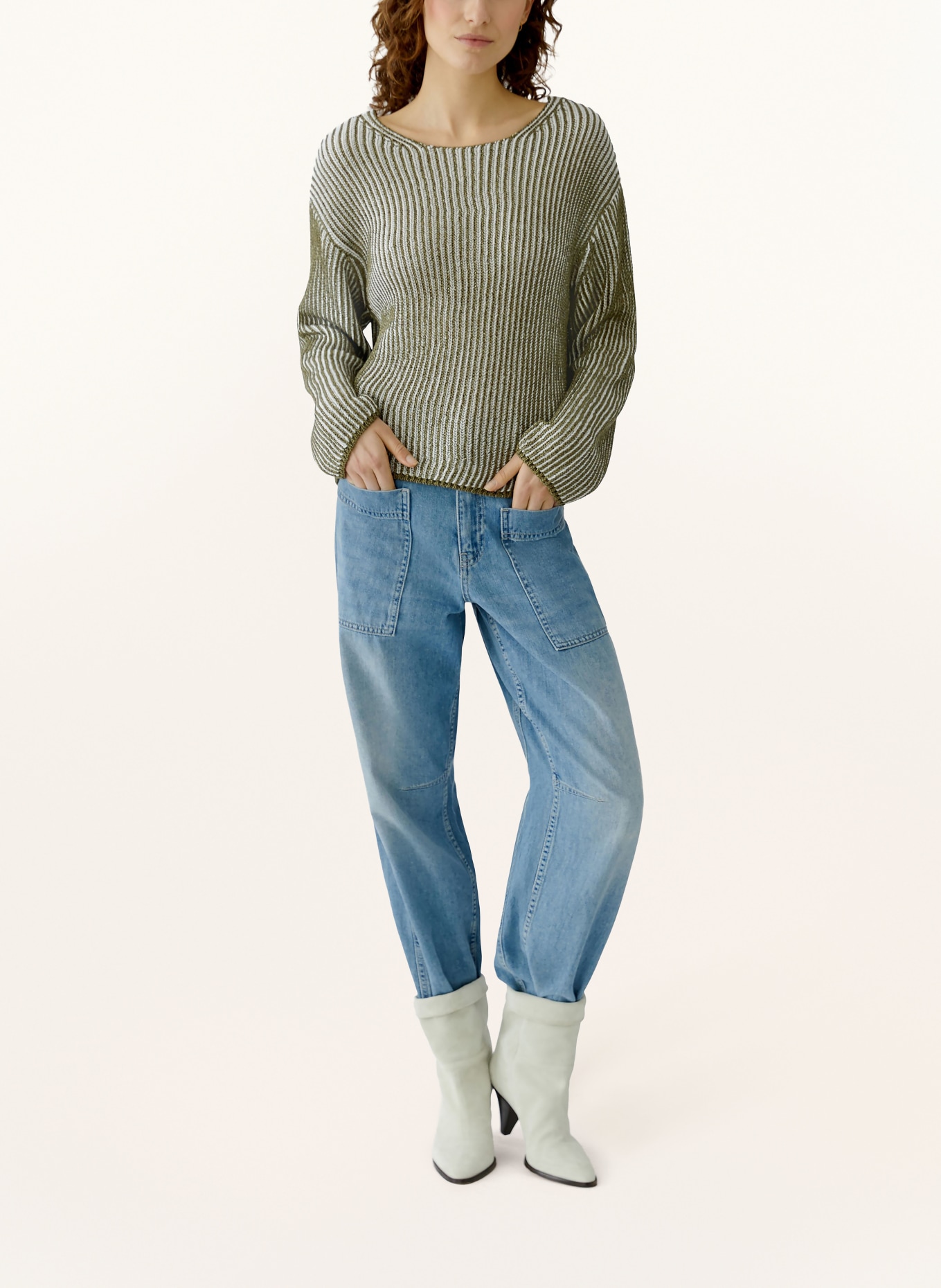 oui Svetr s třpytivou přízí: KHAKI / ZLATÁ / BÍLÁ